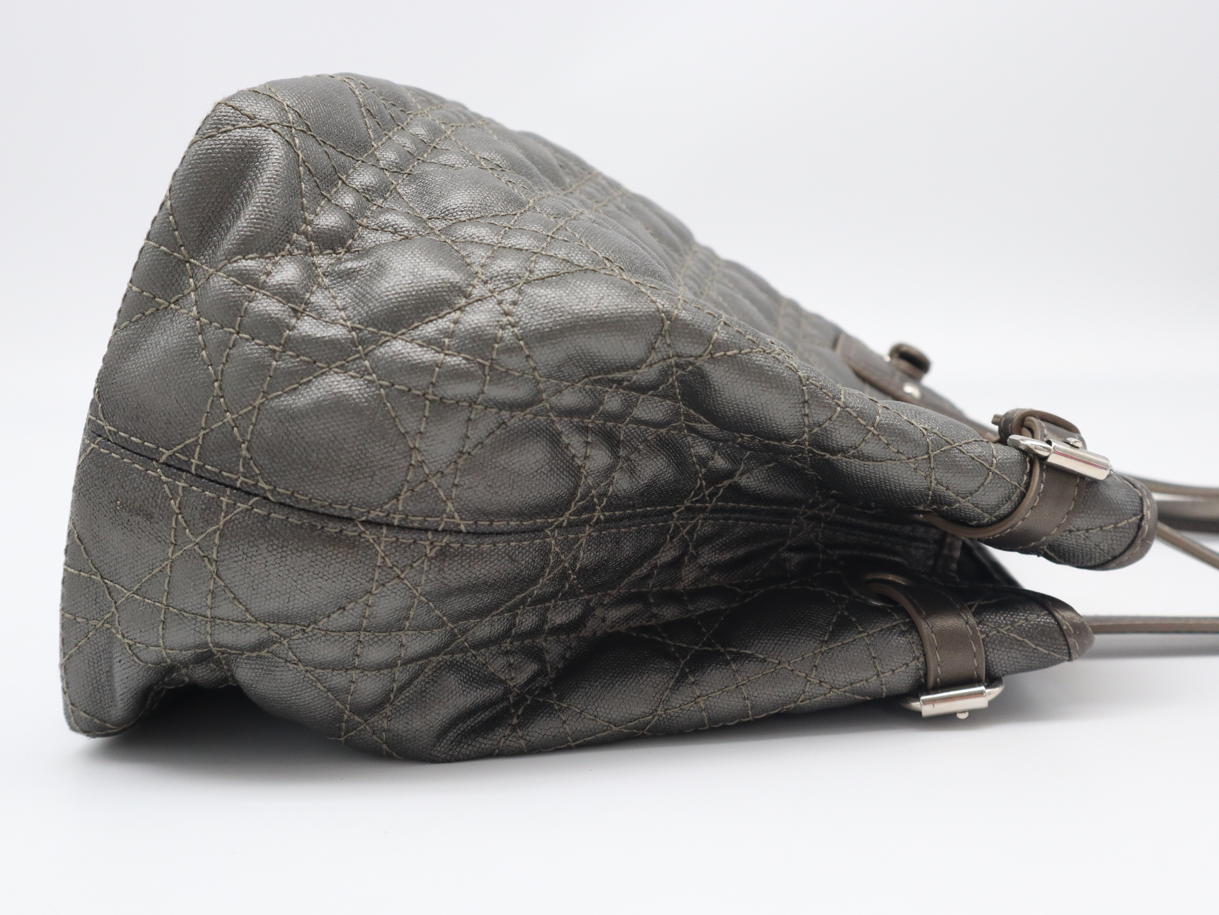 Cannage Panarea Leather Metallic Grey Tote Bag — view 4