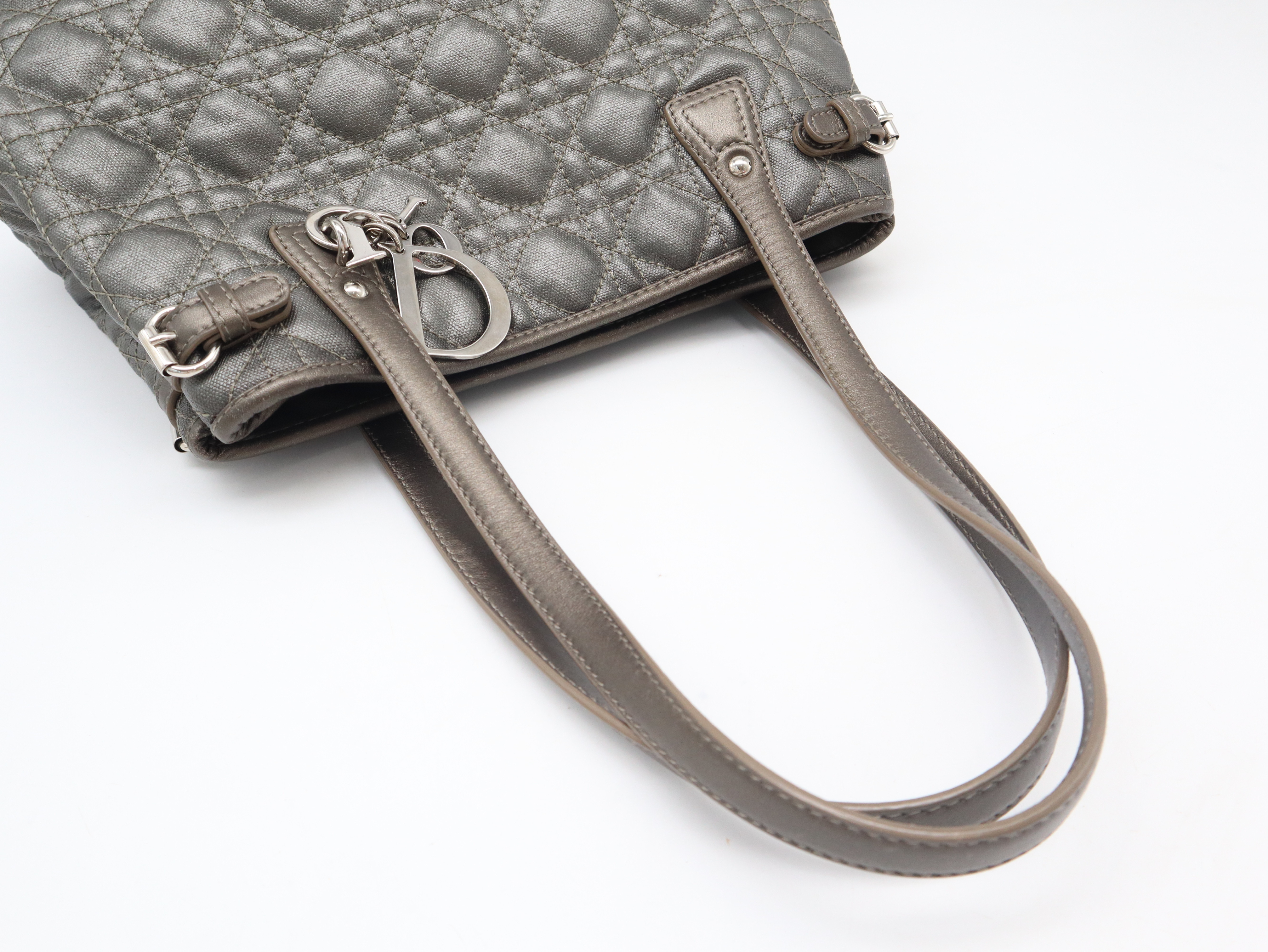 Cannage Panarea Leather Metallic Grey Tote Bag — view 6