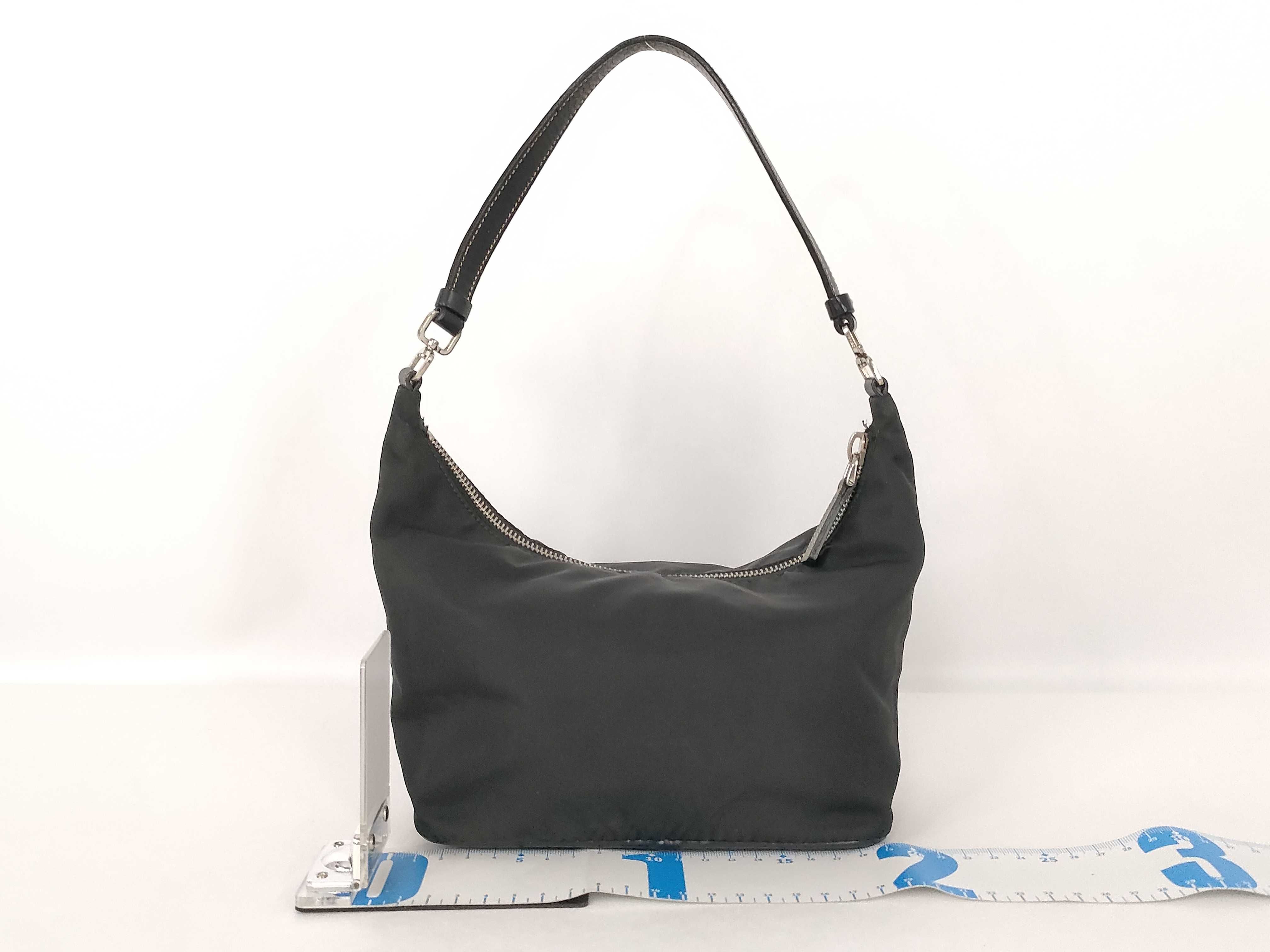 Nylon Prada Nylon Handbag Pouch Triangle Logo Black Handbag — view 2