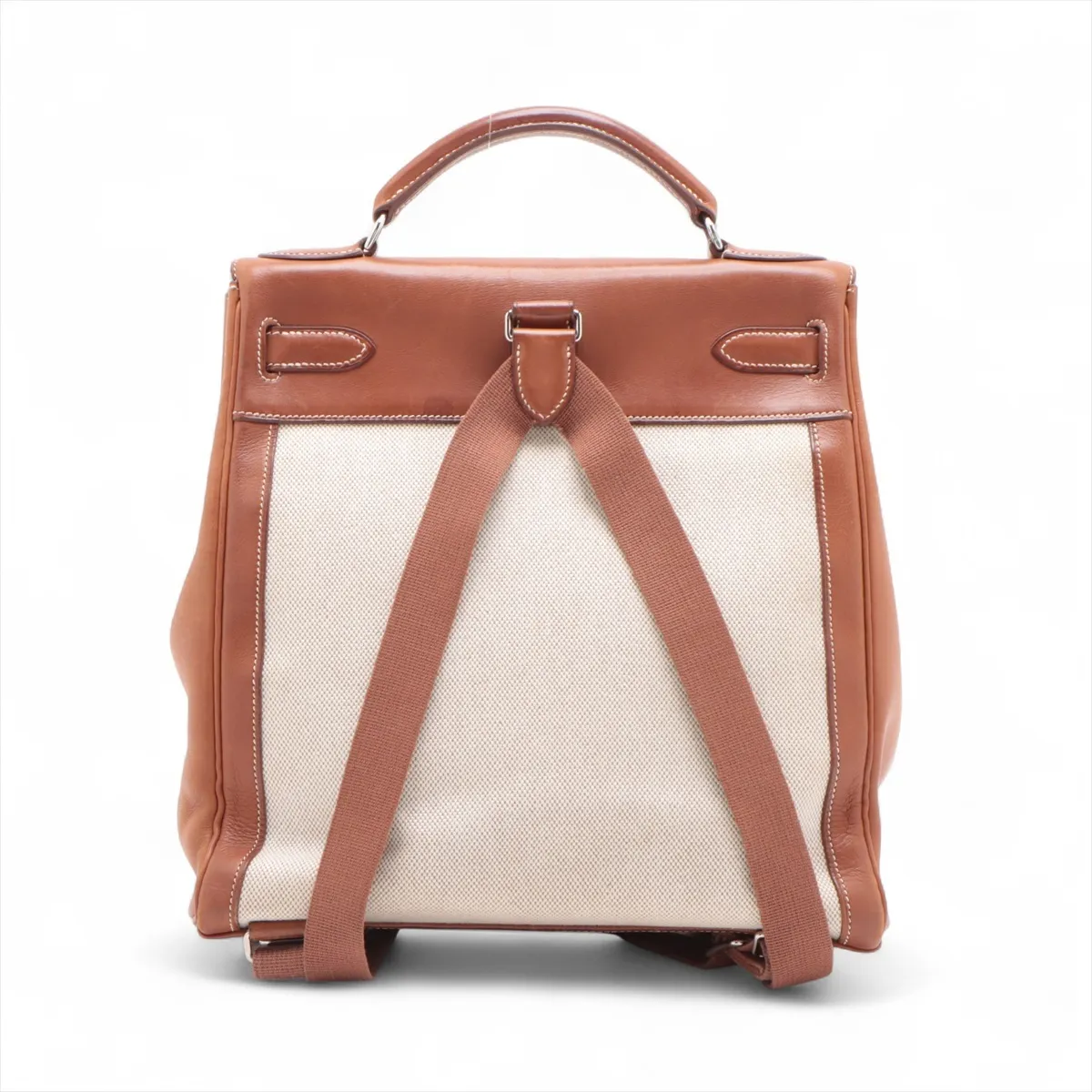 [Individually packaged] Hermes Kelly Ad GM Toile H x Veau Barenia Ecru x Fauve Silver hardware E: 2001 — view 2