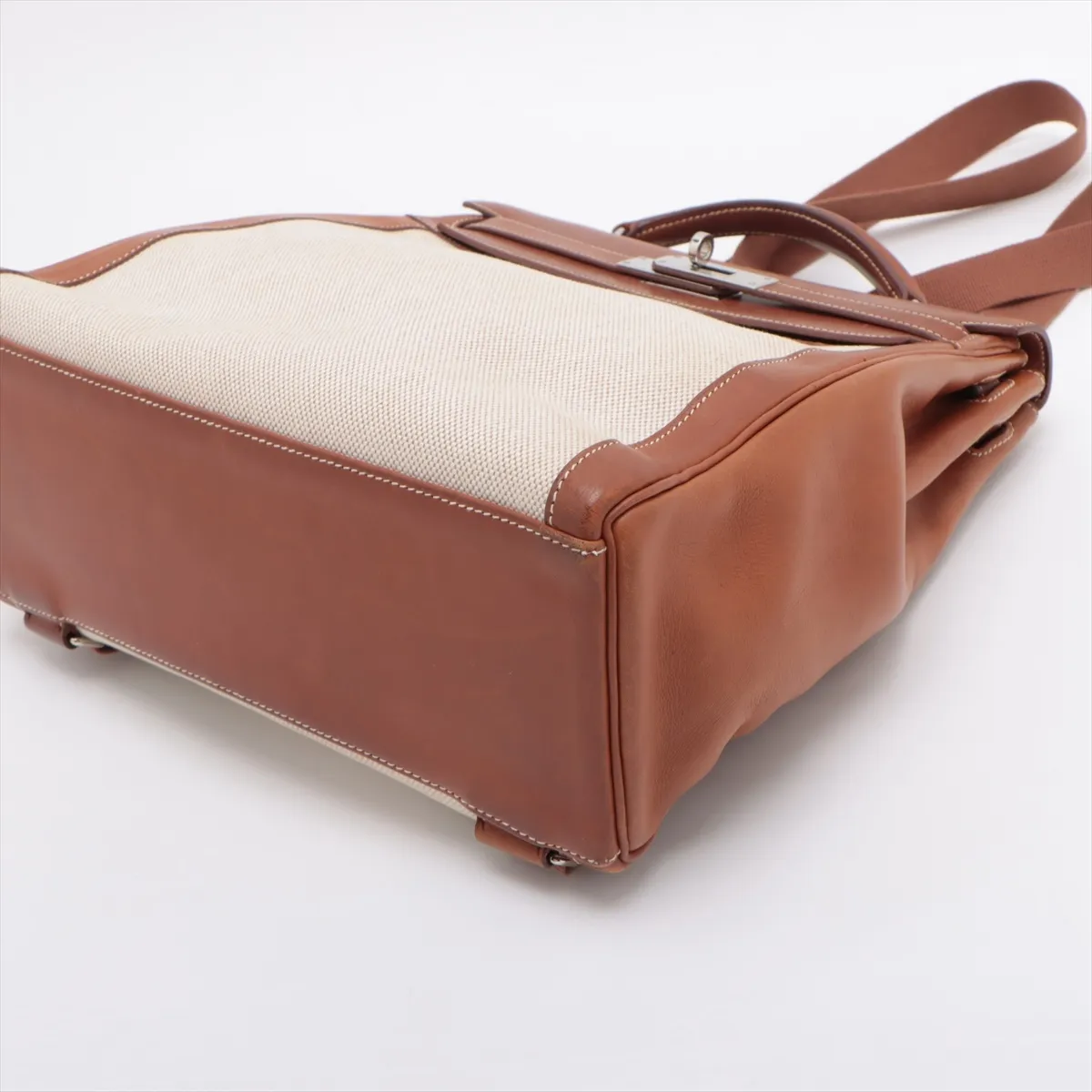 [Individually packaged] Hermes Kelly Ad GM Toile H x Veau Barenia Ecru x Fauve Silver hardware E: 2001 — view 3