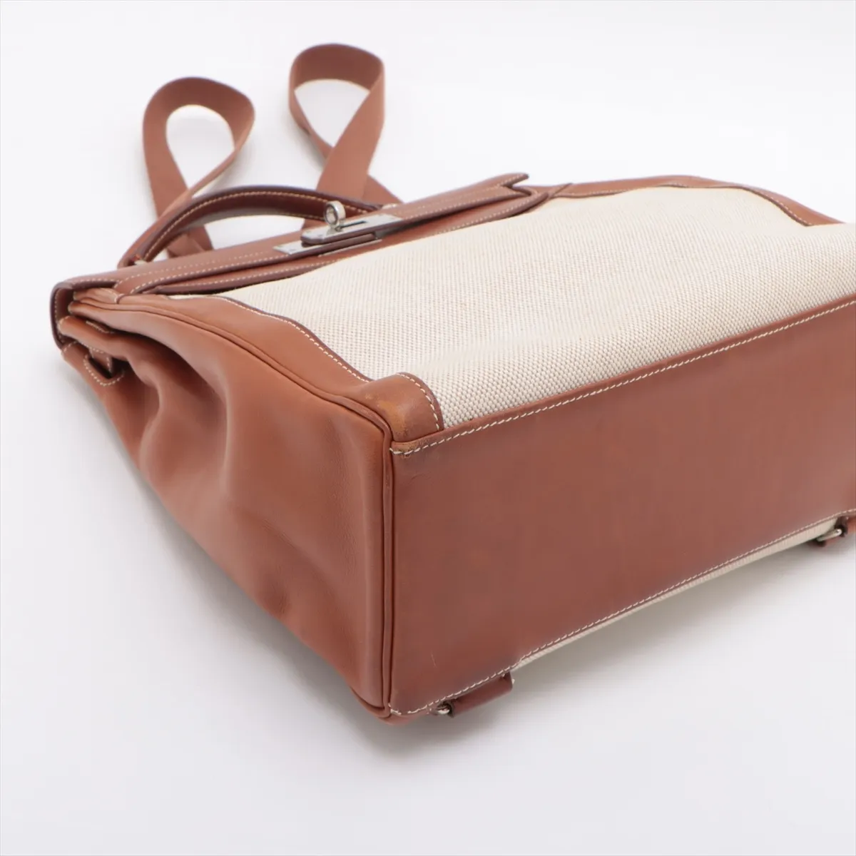 [Individually packaged] Hermes Kelly Ad GM Toile H x Veau Barenia Ecru x Fauve Silver hardware E: 2001 — view 4
