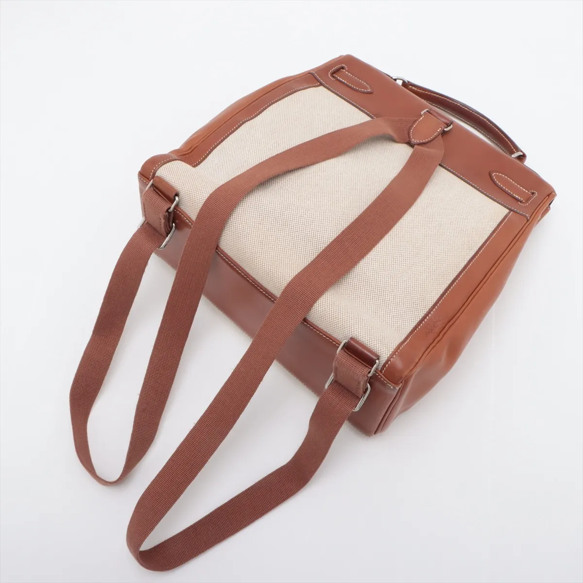 [Individually packaged] Hermes Kelly Ad GM Toile H x Veau Barenia Ecru x Fauve Silver hardware E: 2001 — view 5