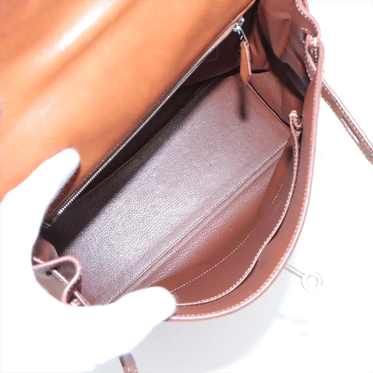 [Individually packaged] Hermes Kelly Ad GM Toile H x Veau Barenia Ecru x Fauve Silver hardware E: 2001 — view 7