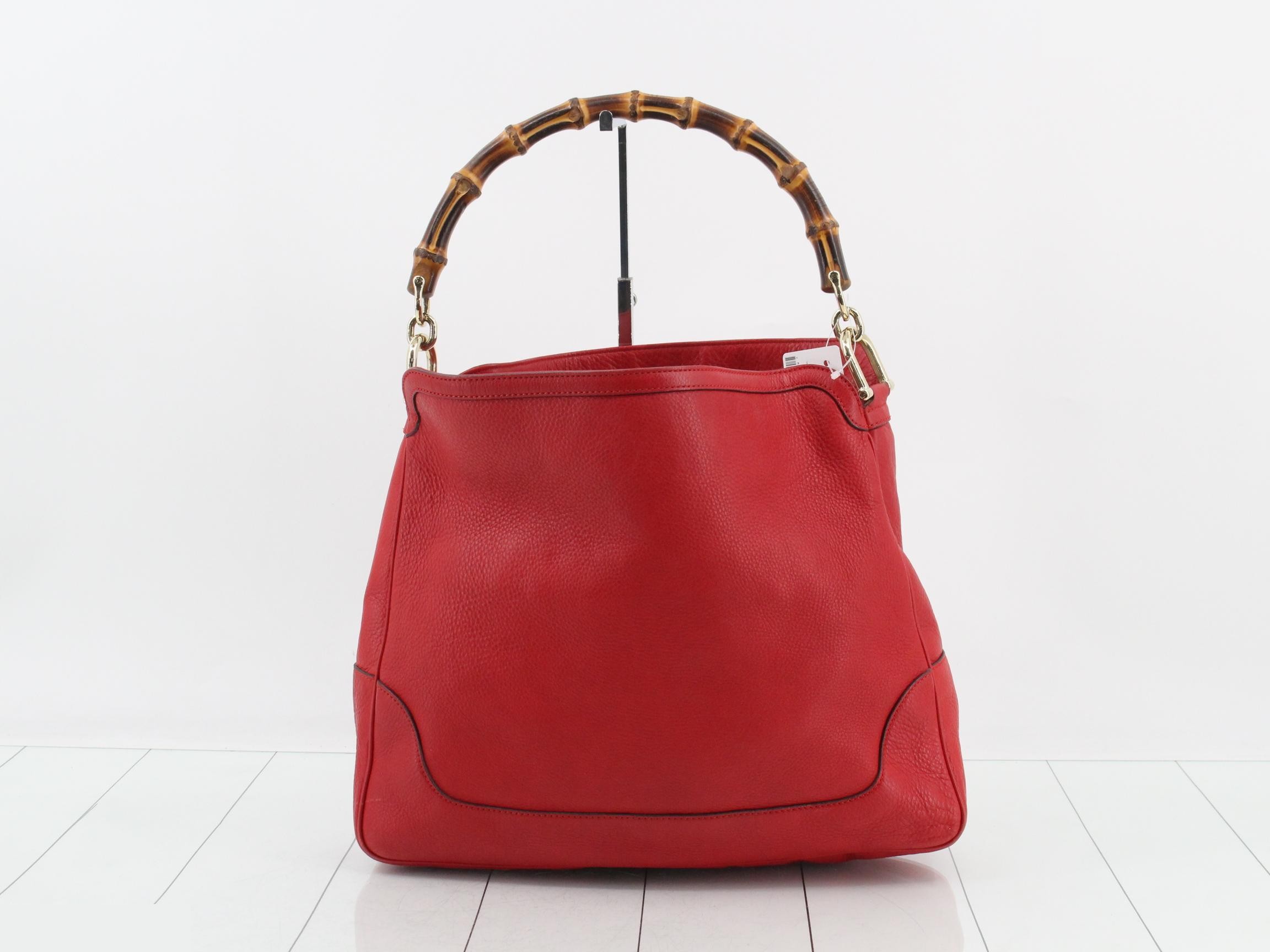 Bamboo 2-Way Shoulder Bag, Leather, Red — view 2