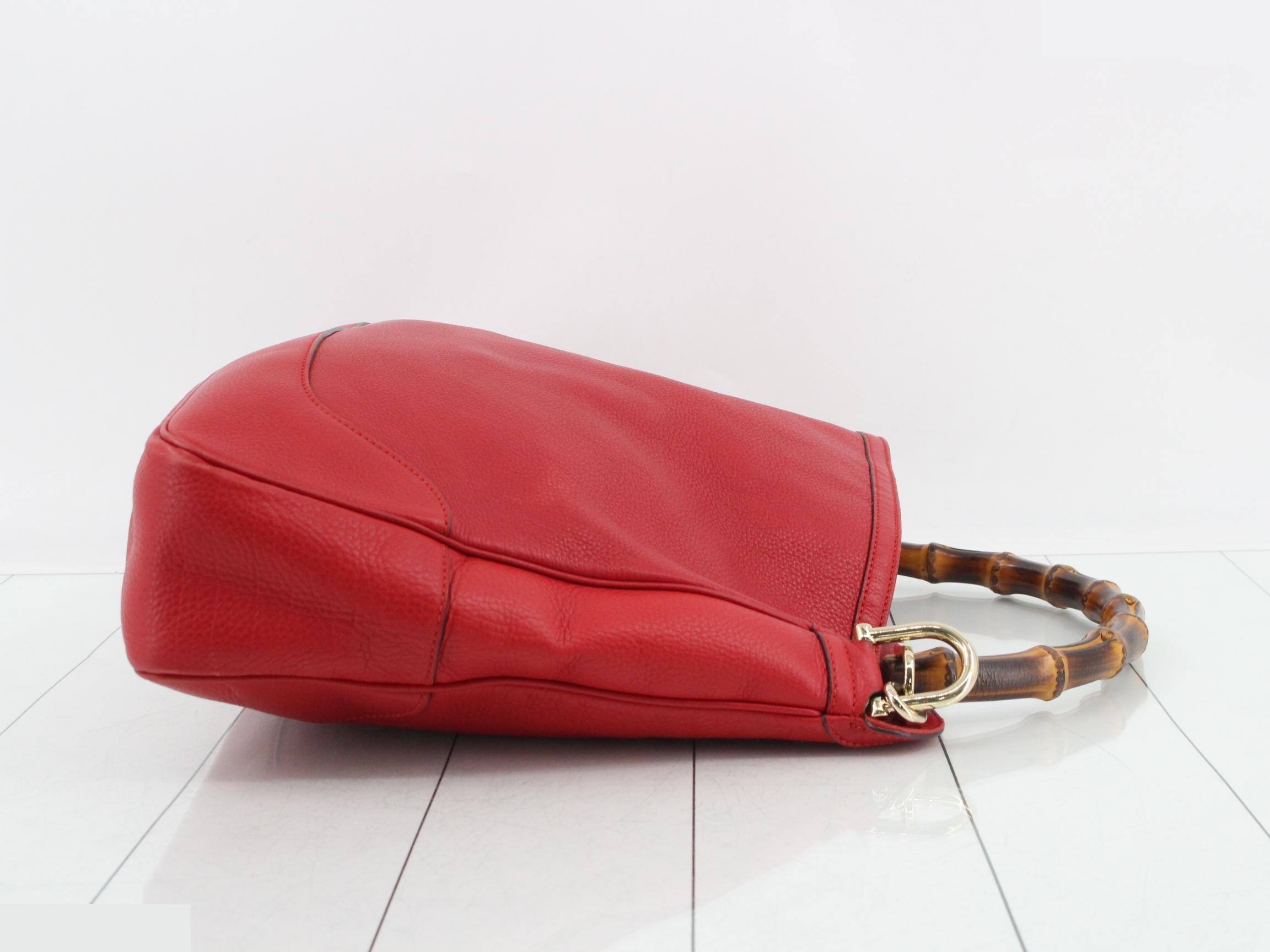 Bamboo 2-Way Shoulder Bag, Leather, Red — view 3