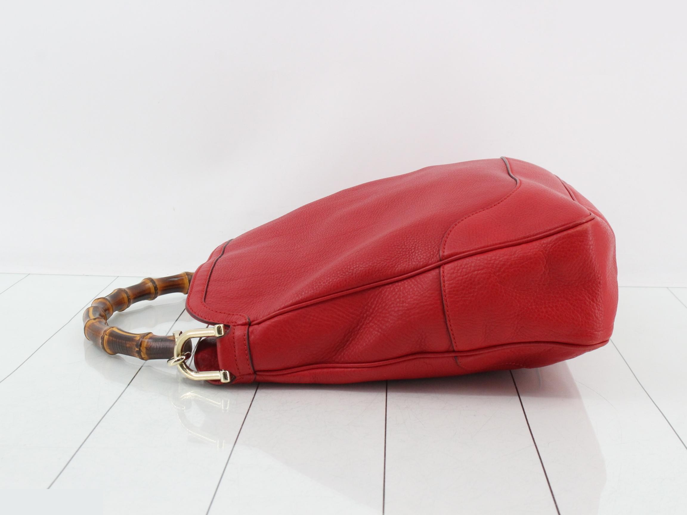 Bamboo 2-Way Shoulder Bag, Leather, Red — view 4