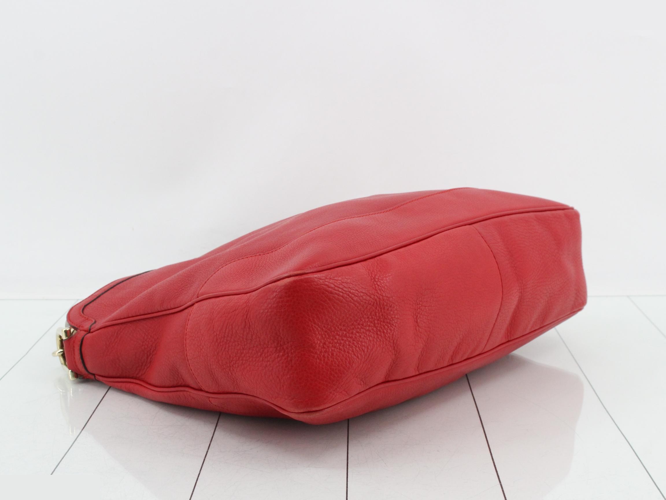 Bamboo 2-Way Shoulder Bag, Leather, Red — view 5