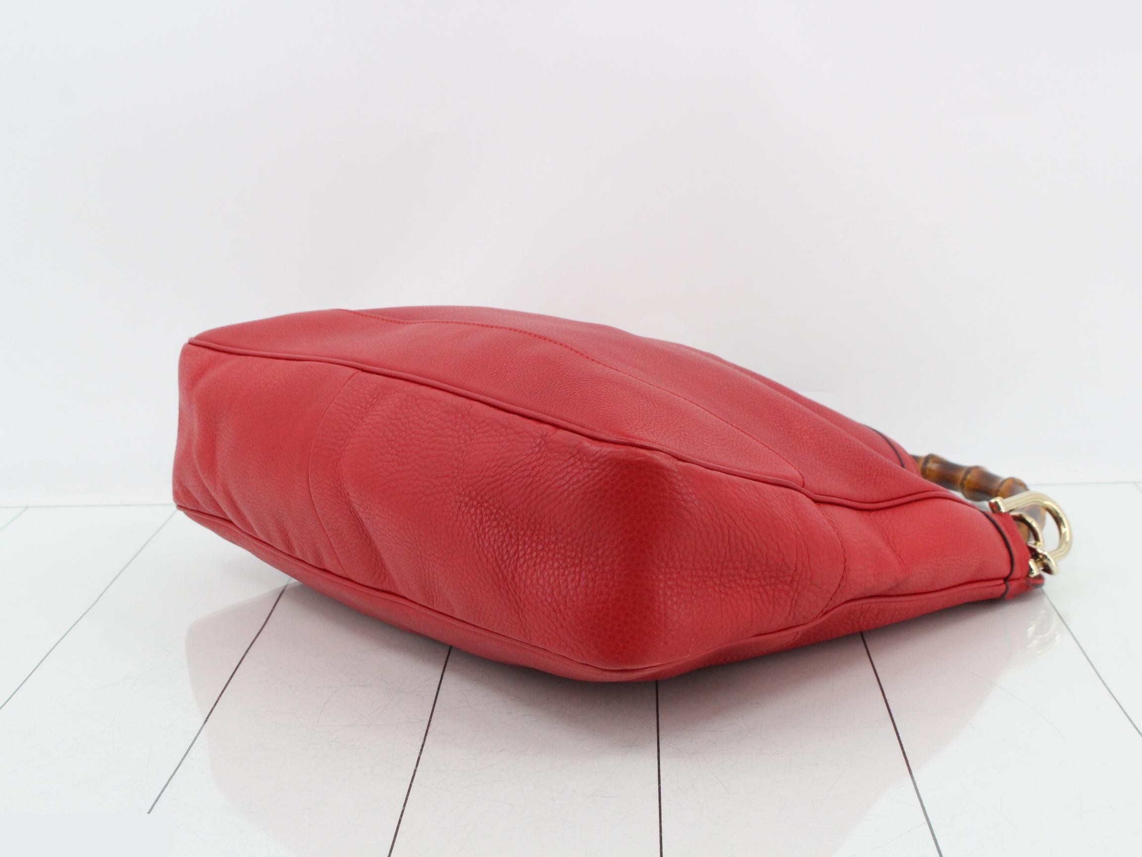 Bamboo 2-Way Shoulder Bag, Leather, Red — view 6
