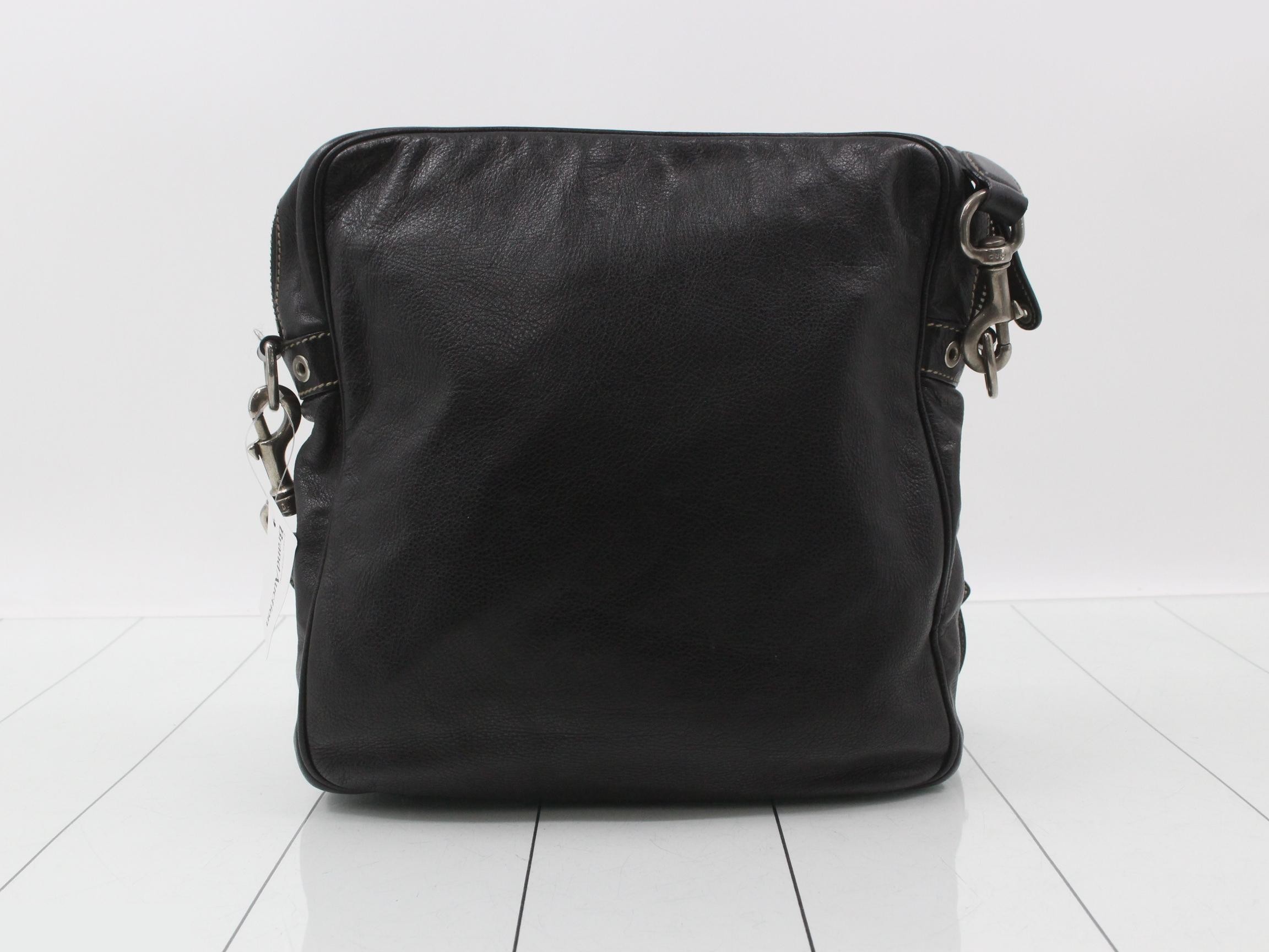 Leather Crest Shoulder Bag, Black — view 2