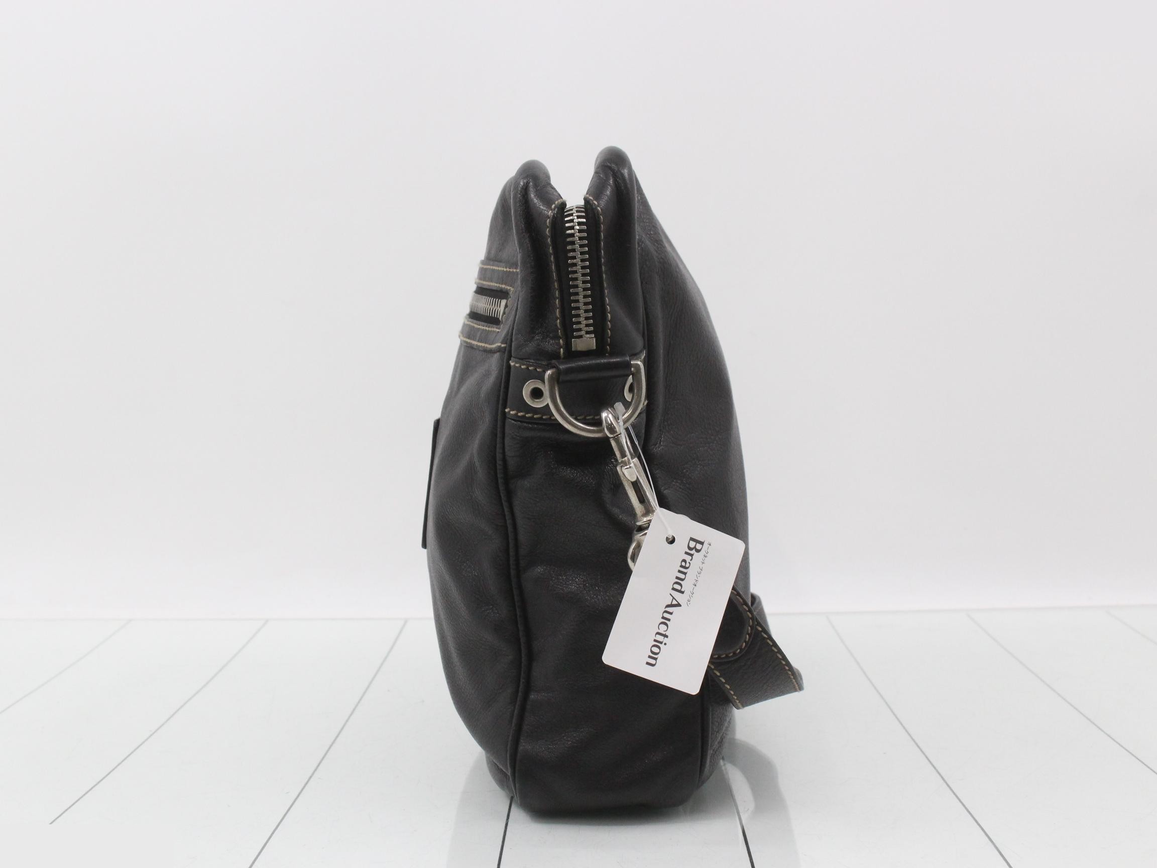 Leather Crest Shoulder Bag, Black — view 3