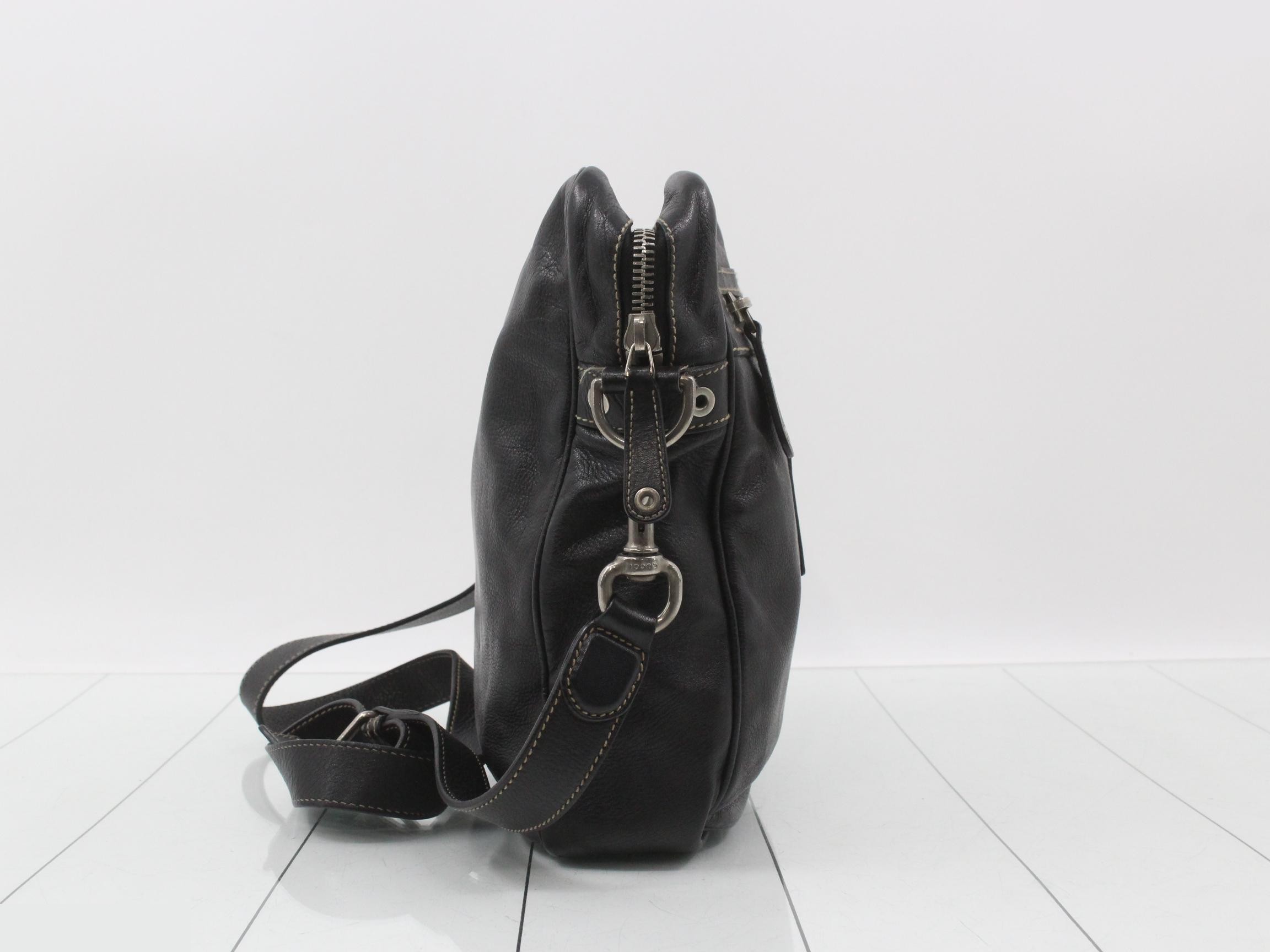 Leather Crest Shoulder Bag, Black — view 4
