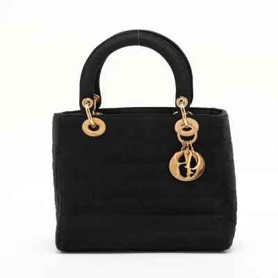 Lady Dior Cannage Nylon Handbag, Black, Unsigned Guarantee Card