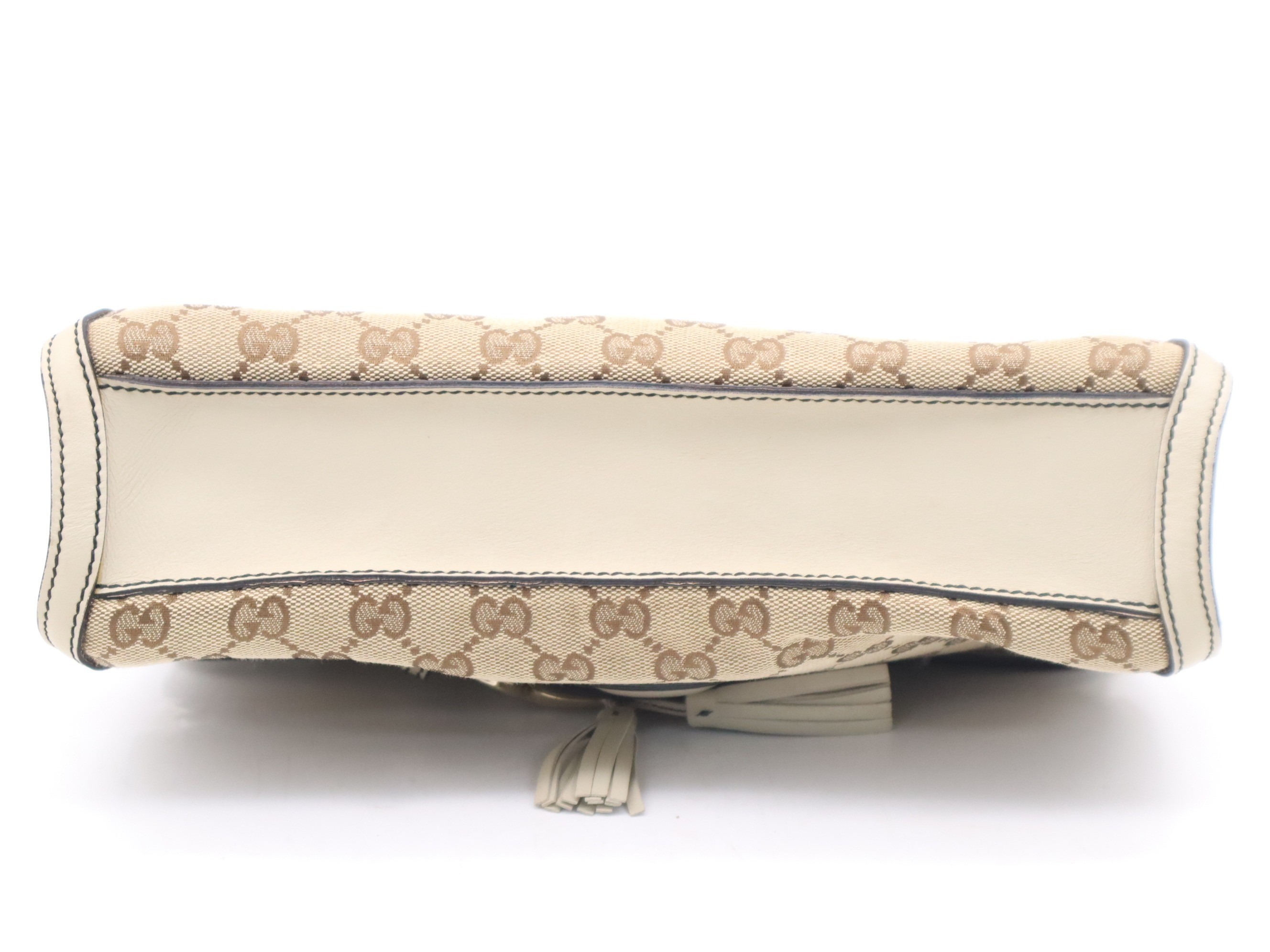 Canvas x Leather GG Canvas Shoulder Bag, Beige, Gold Hardware — view 4