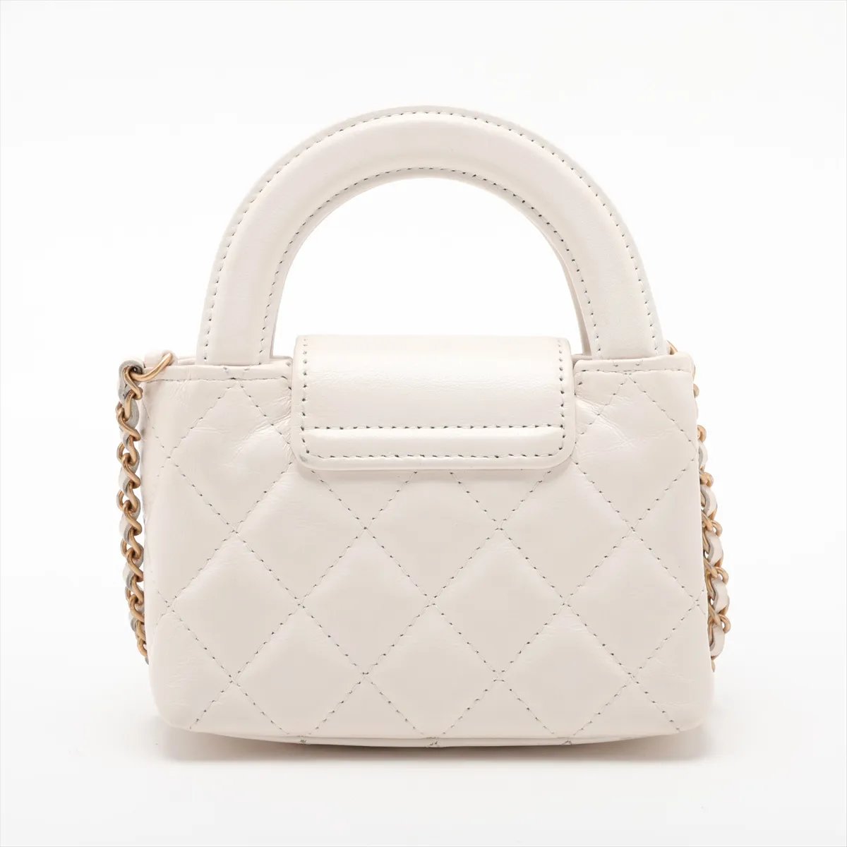 Matelassé Leather 2-Way Handbag, White with Gold Hardware — view 2