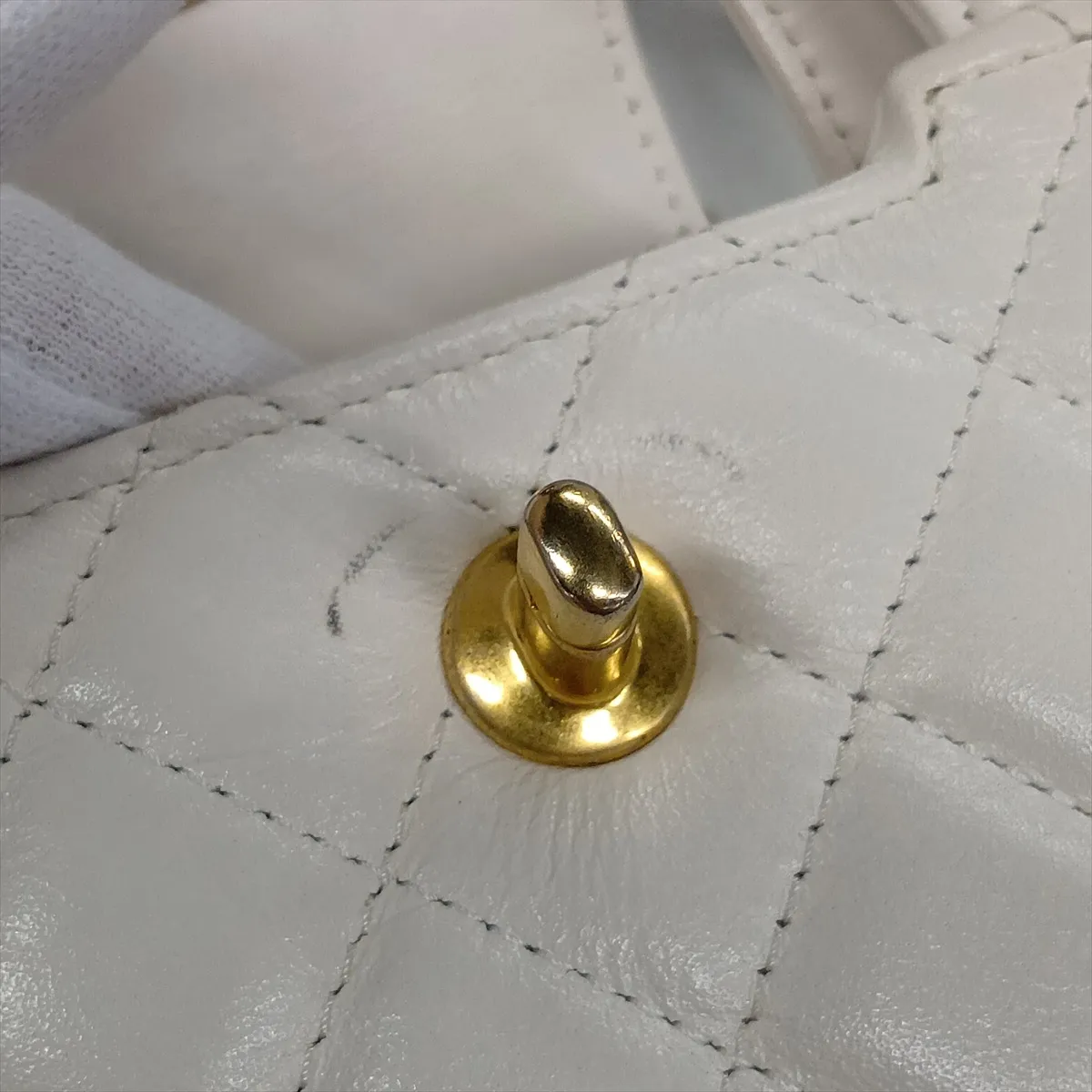 Matelassé Leather 2-Way Handbag, White with Gold Hardware — view 12