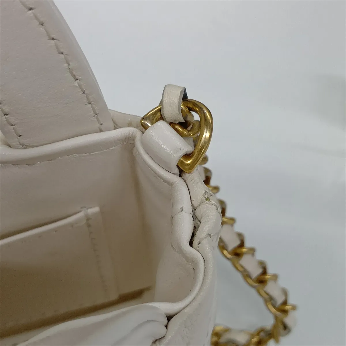 Matelassé Leather 2-Way Handbag, White with Gold Hardware — view 14