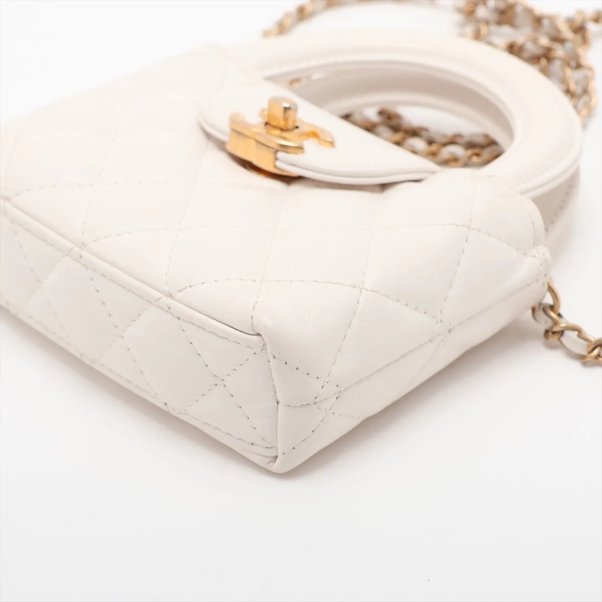 Matelassé Leather 2-Way Handbag, White with Gold Hardware — view 3