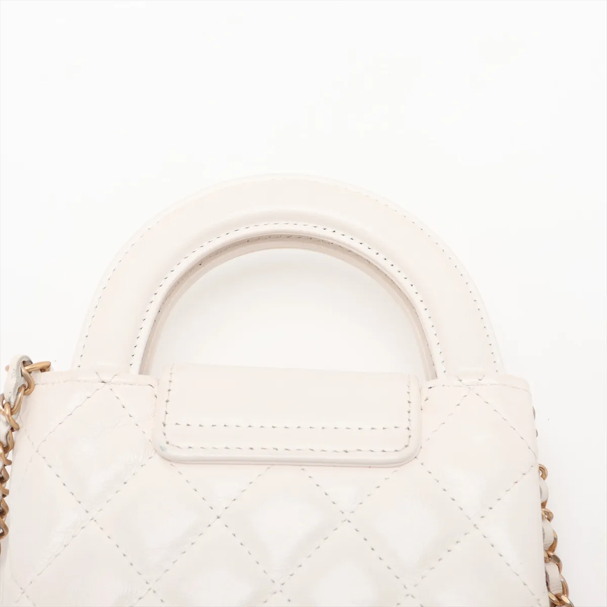 Matelassé Leather 2-Way Handbag, White with Gold Hardware — view 6
