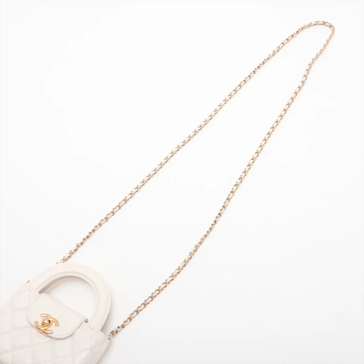 Matelassé Leather 2-Way Handbag, White with Gold Hardware — view 7