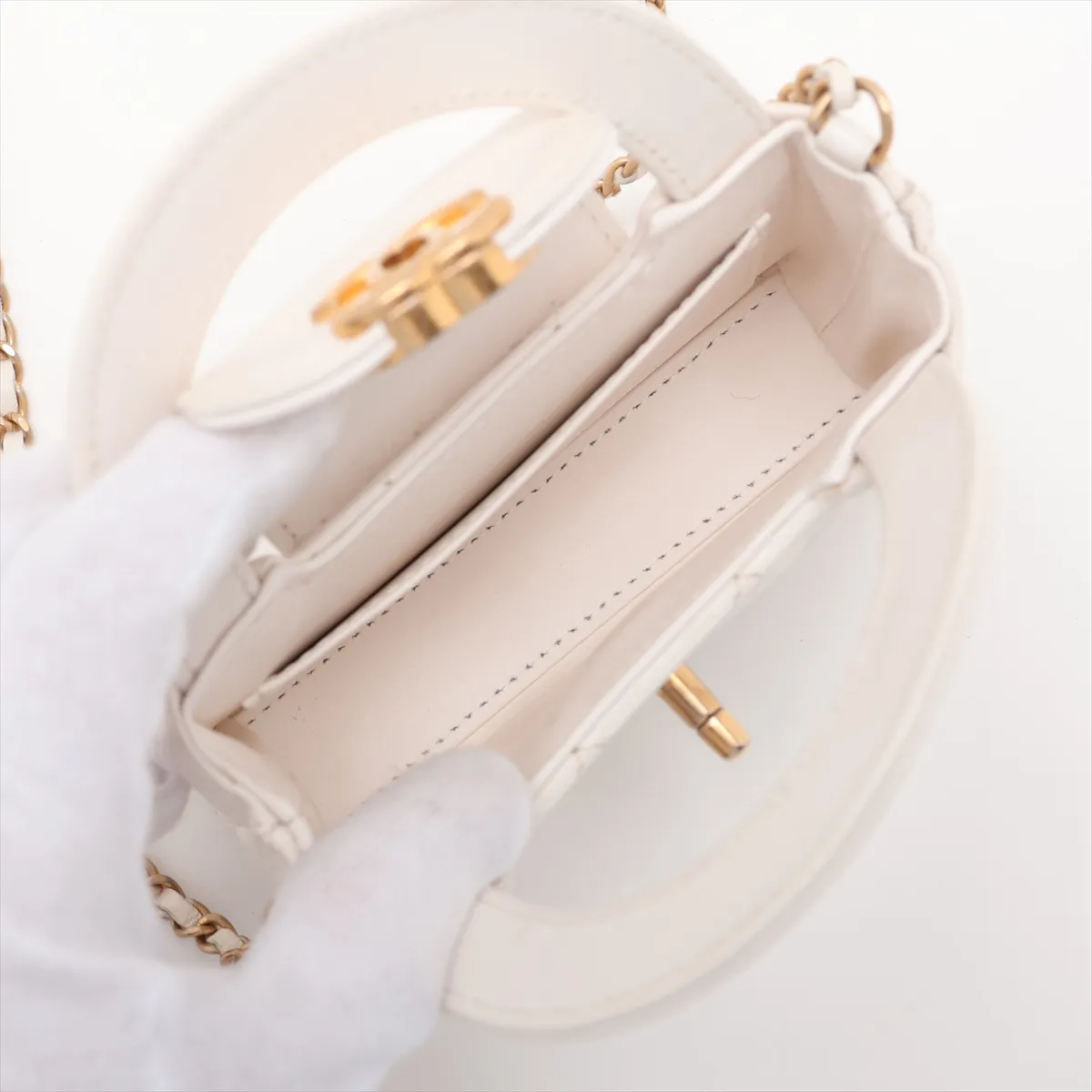 Matelassé Leather 2-Way Handbag, White with Gold Hardware — view 8