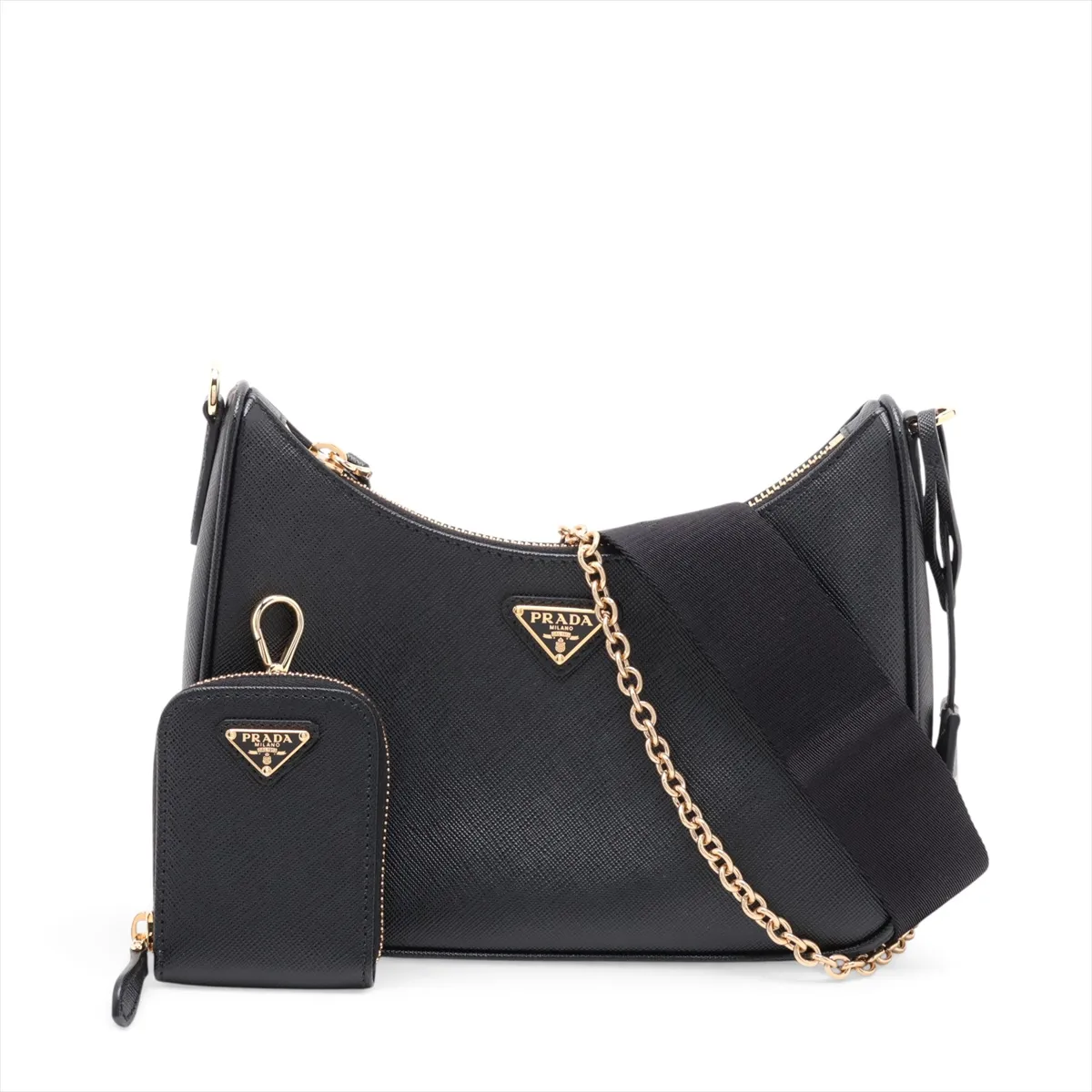 Saffiano Leather 2-Way Shoulder Bag, Black, 1BH204