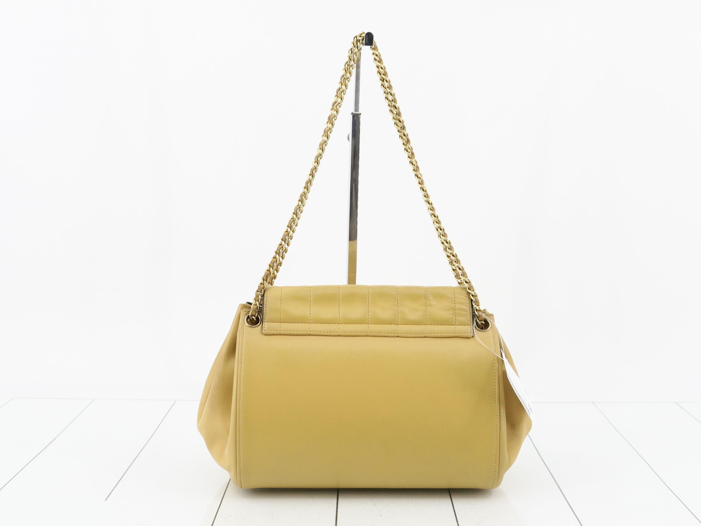 Chocolate Bar Yellow Lambskin Shoulder Bag with Gold Chain — view 2