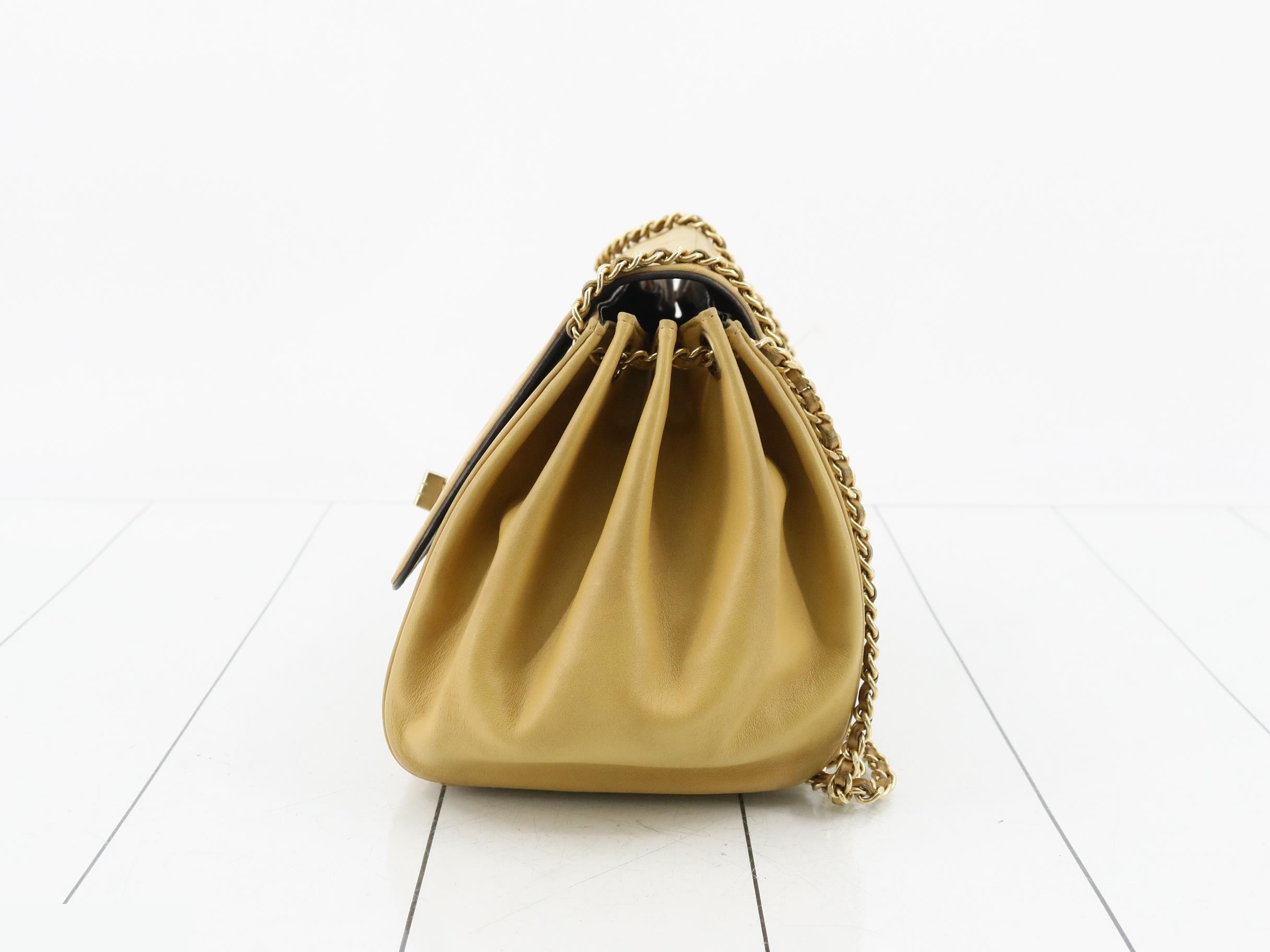 Chocolate Bar Yellow Lambskin Shoulder Bag with Gold Chain — view 3