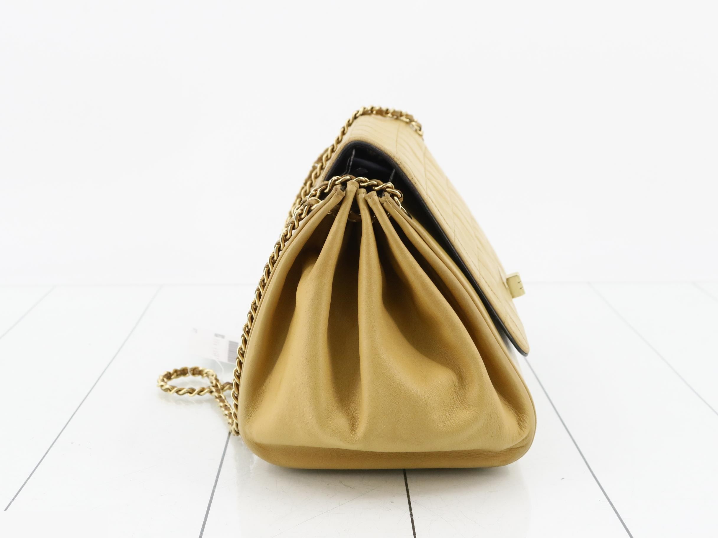 Chocolate Bar Yellow Lambskin Shoulder Bag with Gold Chain — view 4