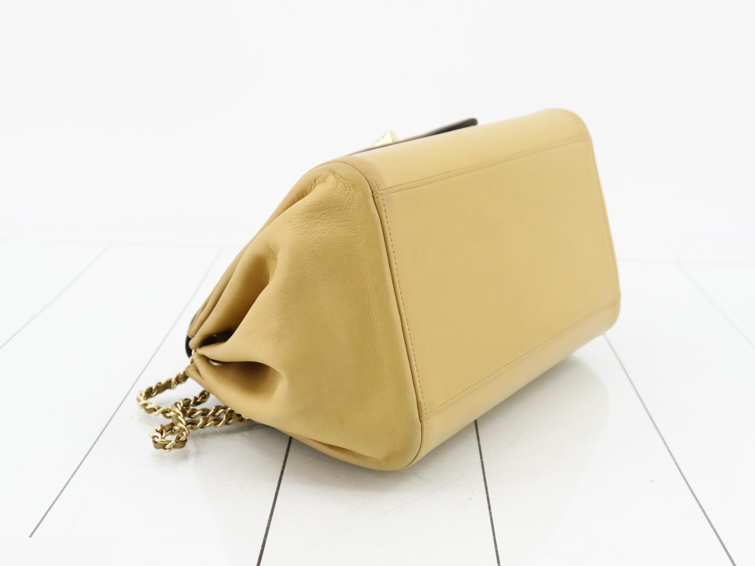 Chocolate Bar Yellow Lambskin Shoulder Bag with Gold Chain — view 5