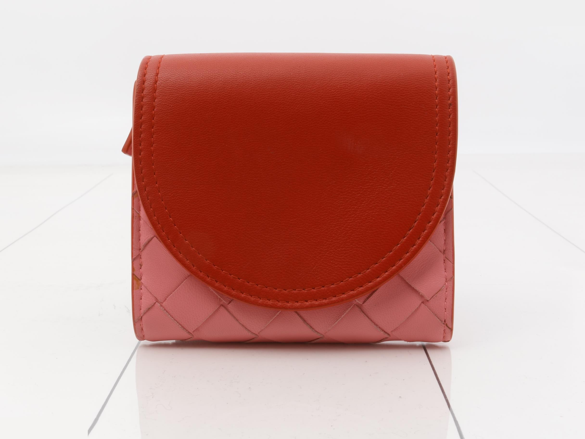 Intrecciato Bi-fold Wallet, Red/Pink