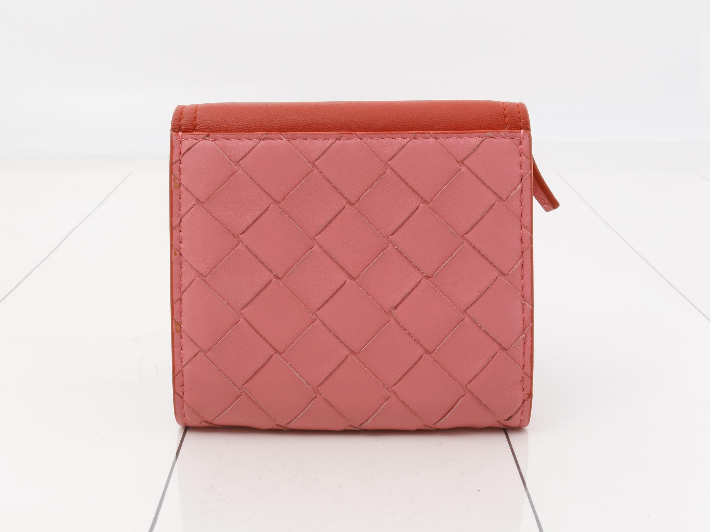 Intrecciato Bi-fold Wallet, Red/Pink — view 2