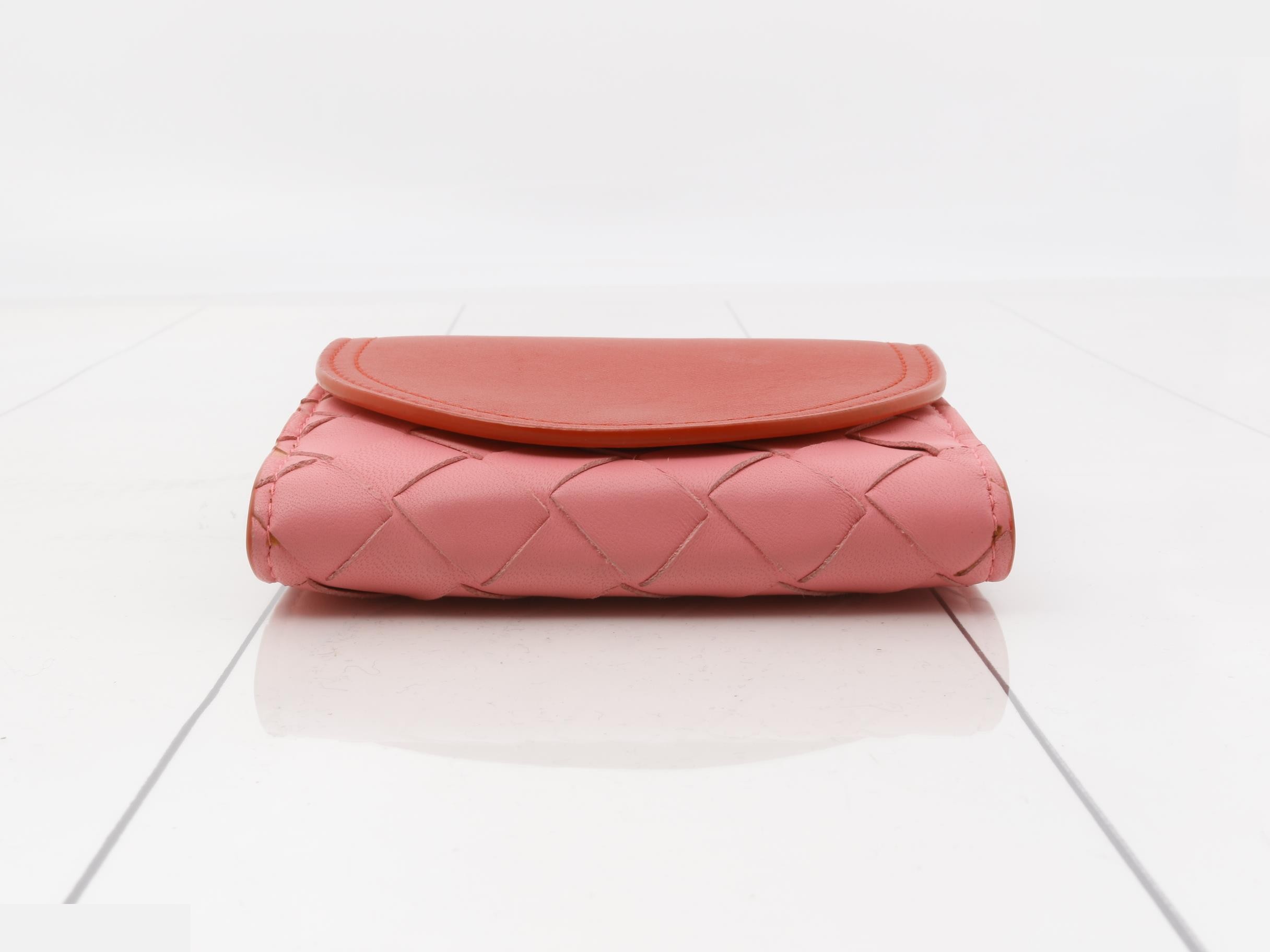 Intrecciato Bi-fold Wallet, Red/Pink — view 3