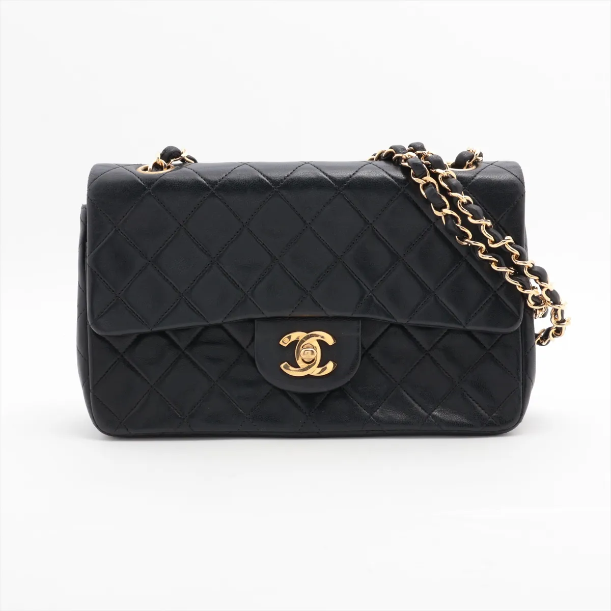 Matelasse 23 Small Lambskin Double Flap Double Chain Bag Black Gold Hardware A01113