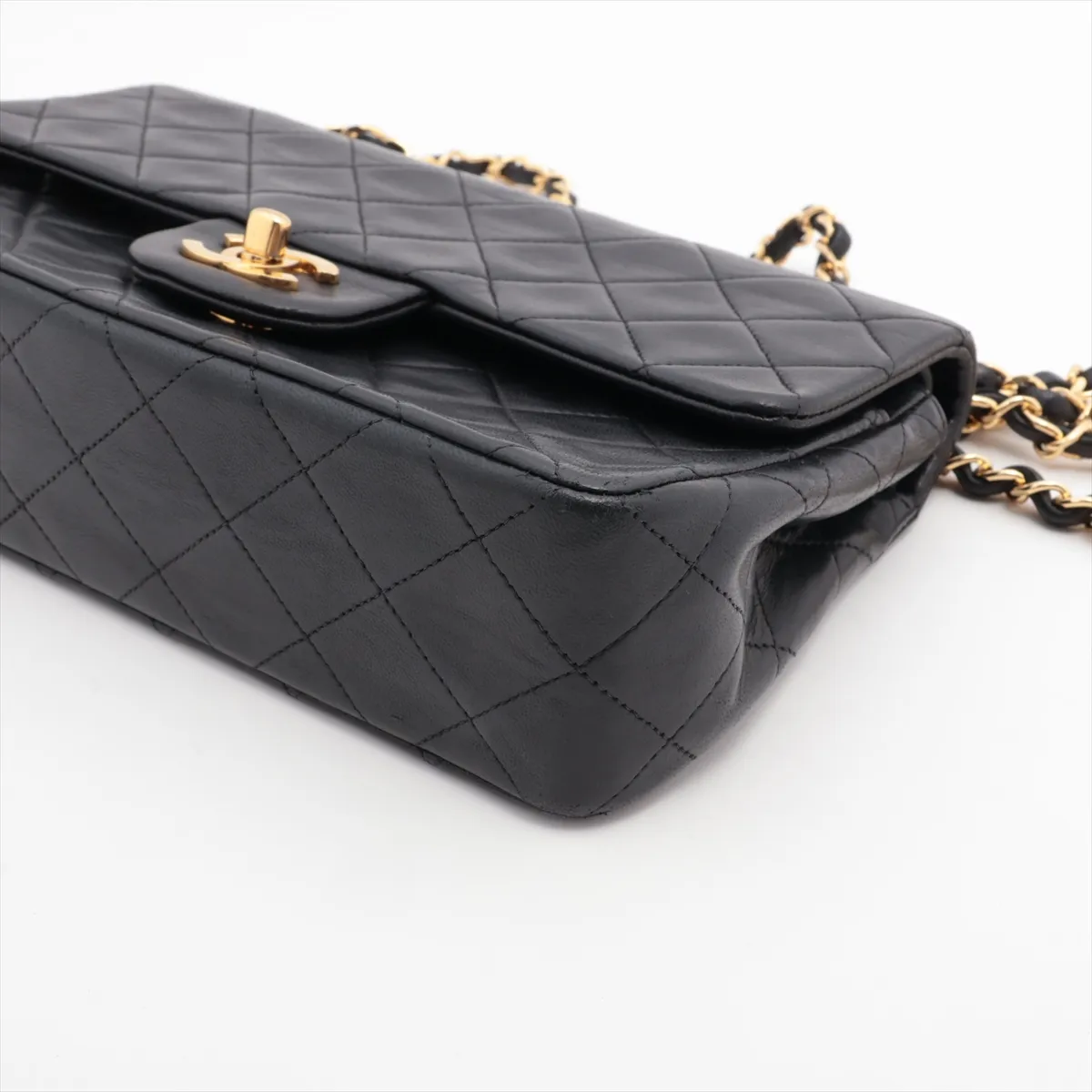 Matelasse 23 Small Lambskin Double Flap Double Chain Bag Black Gold Hardware A01113 — view 3