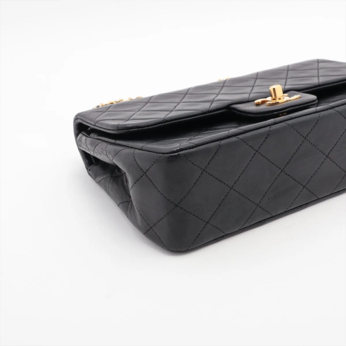 Matelasse 23 Small Lambskin Double Flap Double Chain Bag Black Gold Hardware A01113 — view 4