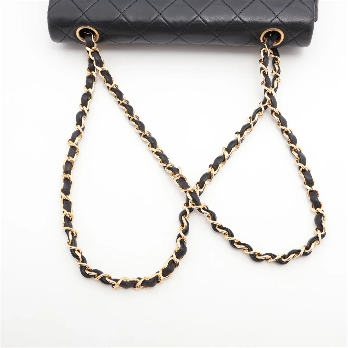 Matelasse 23 Small Lambskin Double Flap Double Chain Bag Black Gold Hardware A01113 — view 5