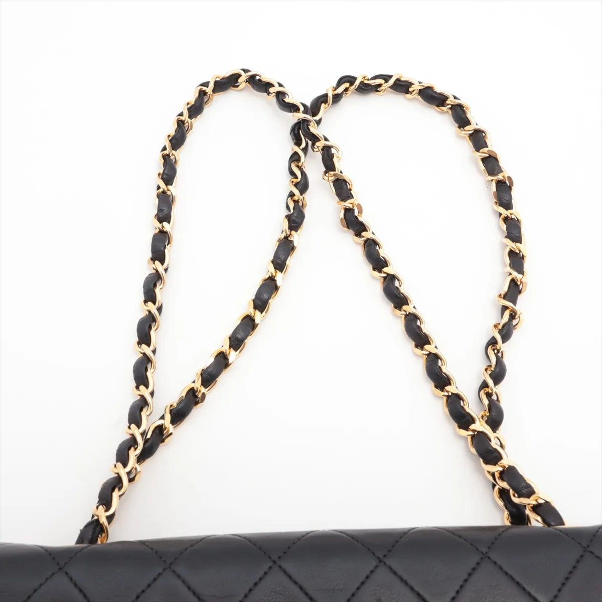 Matelasse 23 Small Lambskin Double Flap Double Chain Bag Black Gold Hardware A01113 — view 6