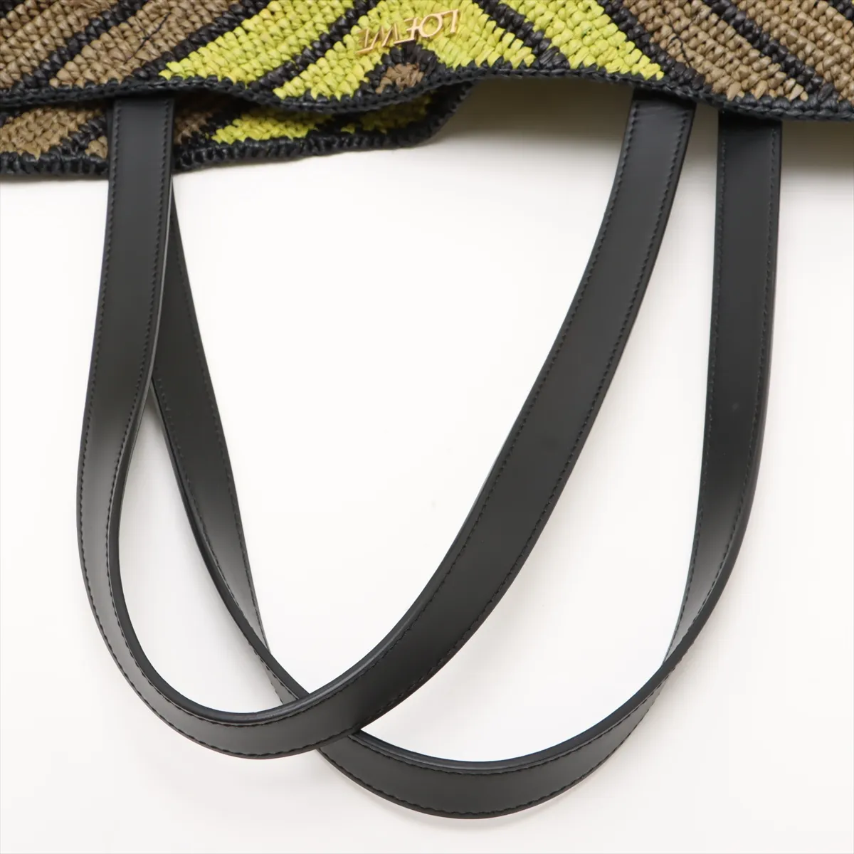 Puzzlefold Tote XL Raffia x Leather Tote Bag Black x Green — view 5