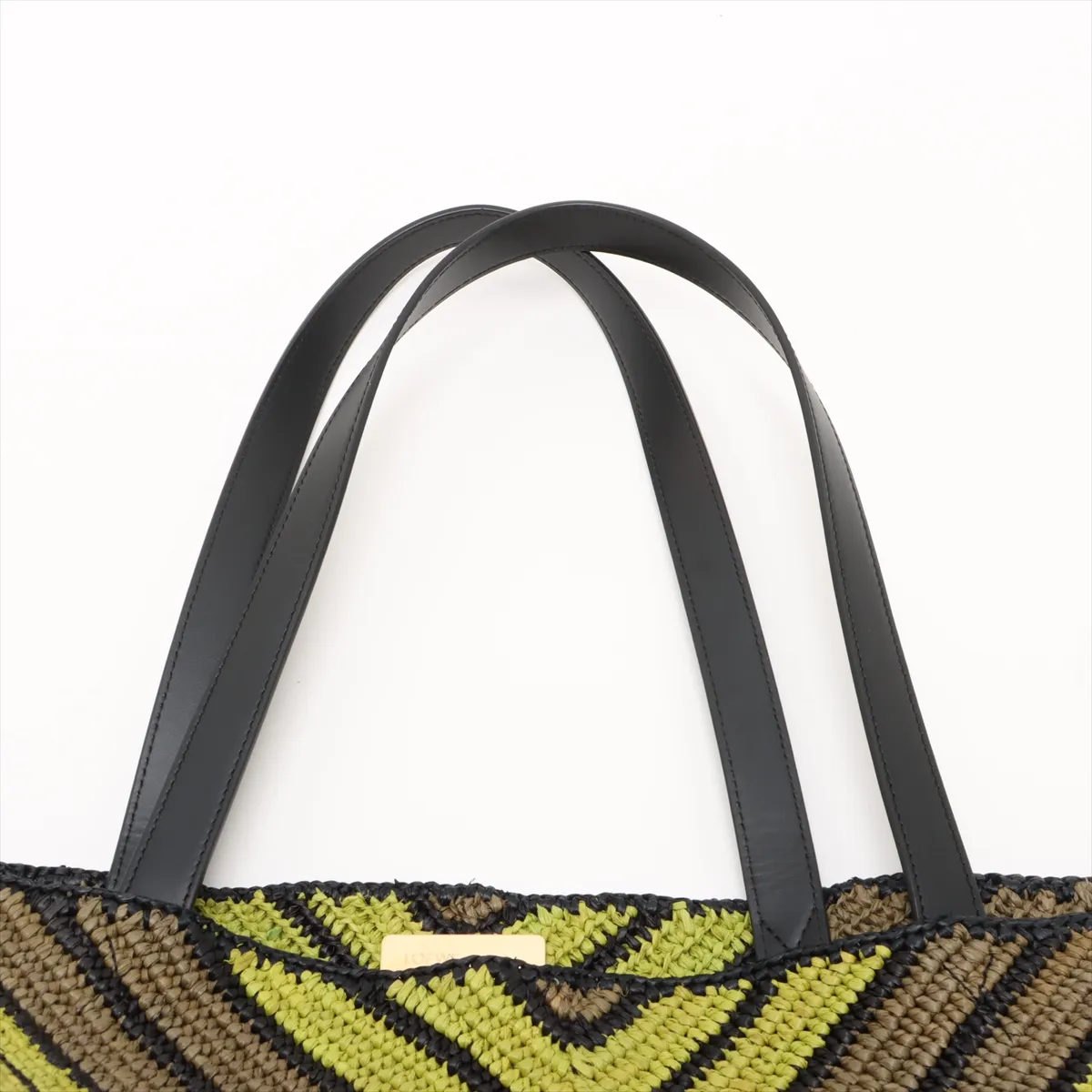 Puzzlefold Tote XL Raffia x Leather Tote Bag Black x Green — view 6