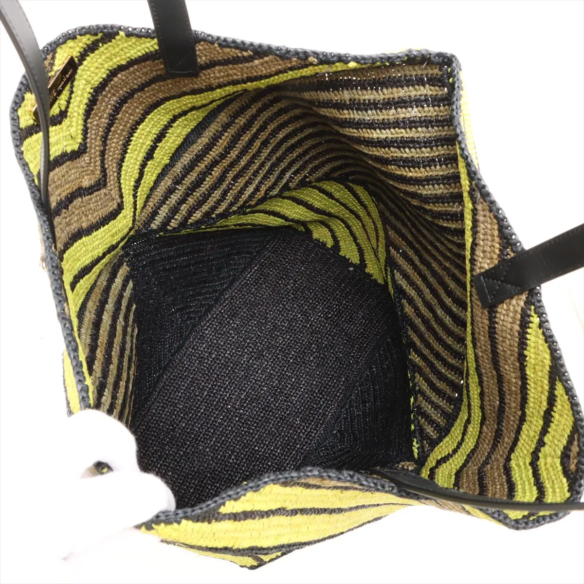 Puzzlefold Tote XL Raffia x Leather Tote Bag Black x Green — view 7