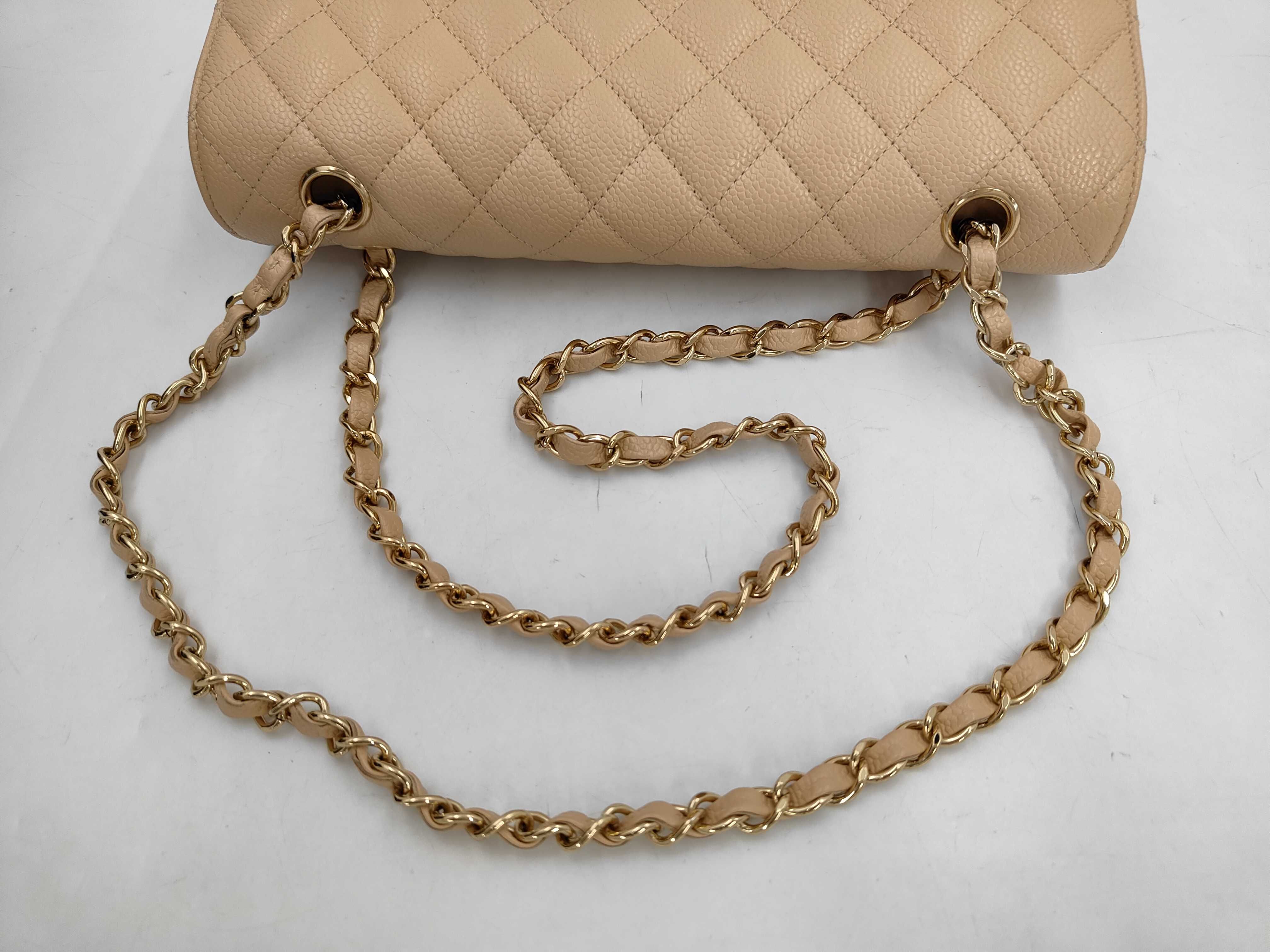 Matelassé 25 Caviar Skin Gold Hardware Double Flap Double Chain Shoulder Bag Card Seal Serial Number A01112 Beige Shoulder Bag — view 5