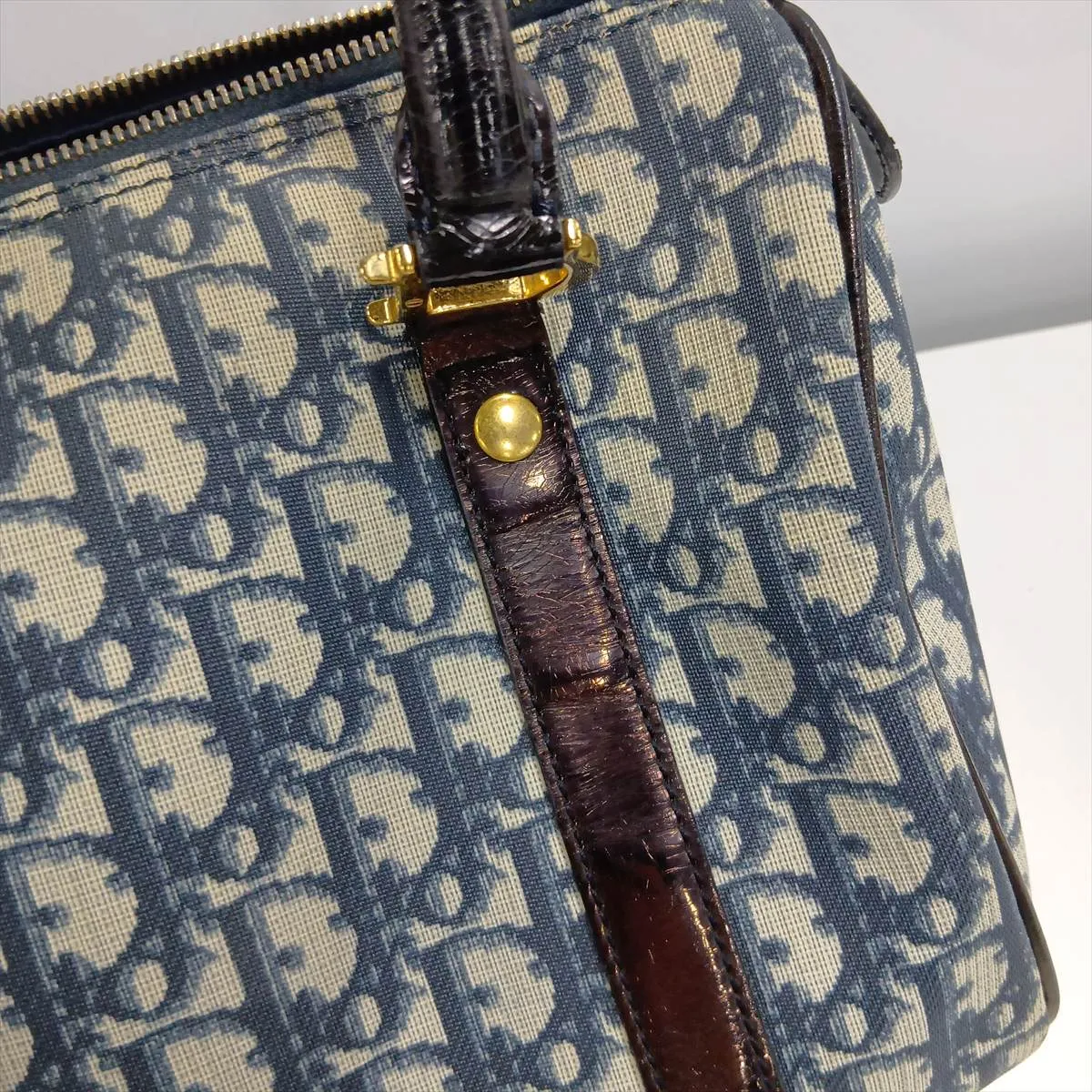 Trotter PVC x Leather 2-Way Handbag, Navy — view 13