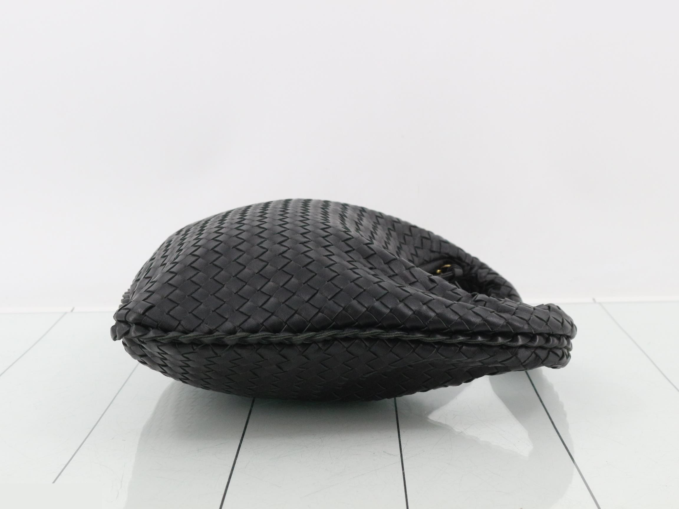 Intrecciato Hobo Shoulder Bag, Black — view 3