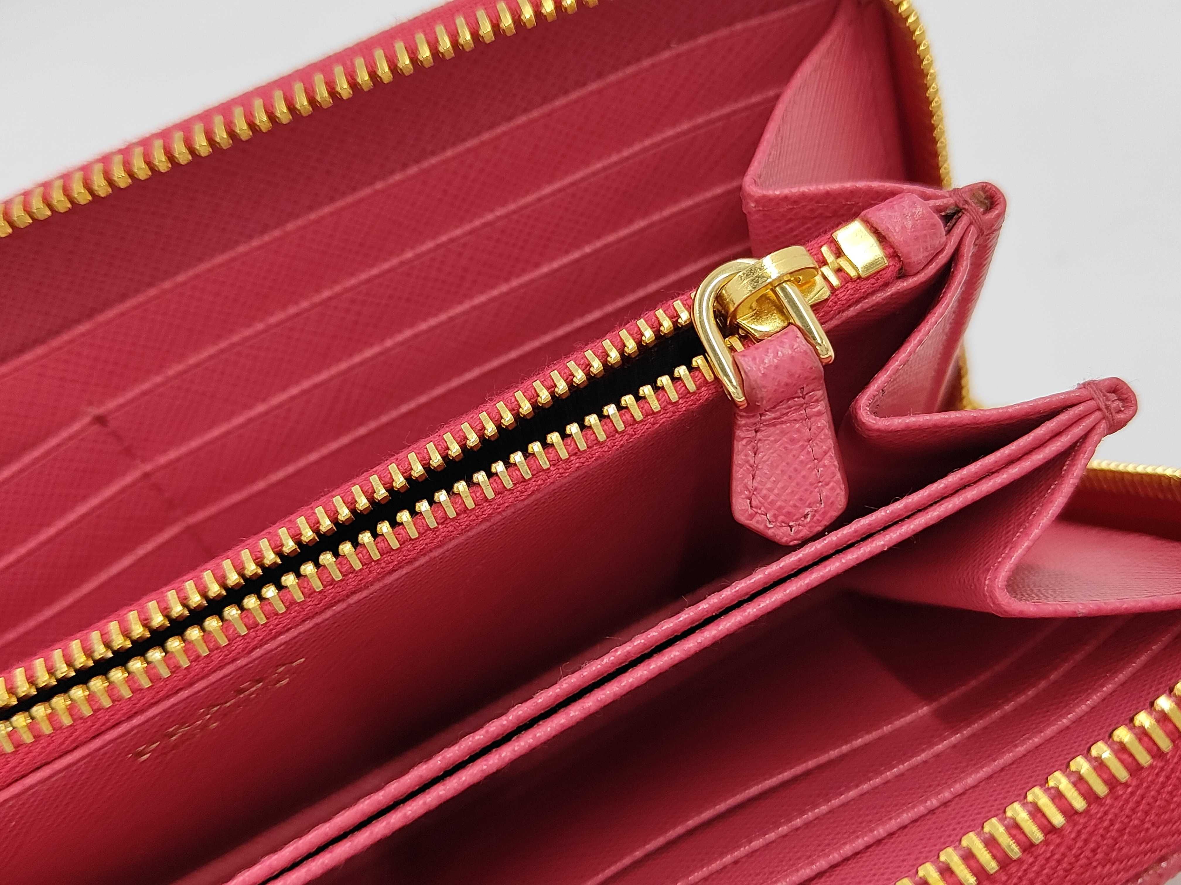 Saffiano Metal 1ML506 Leather Round Zip Wallet Pink — view 8