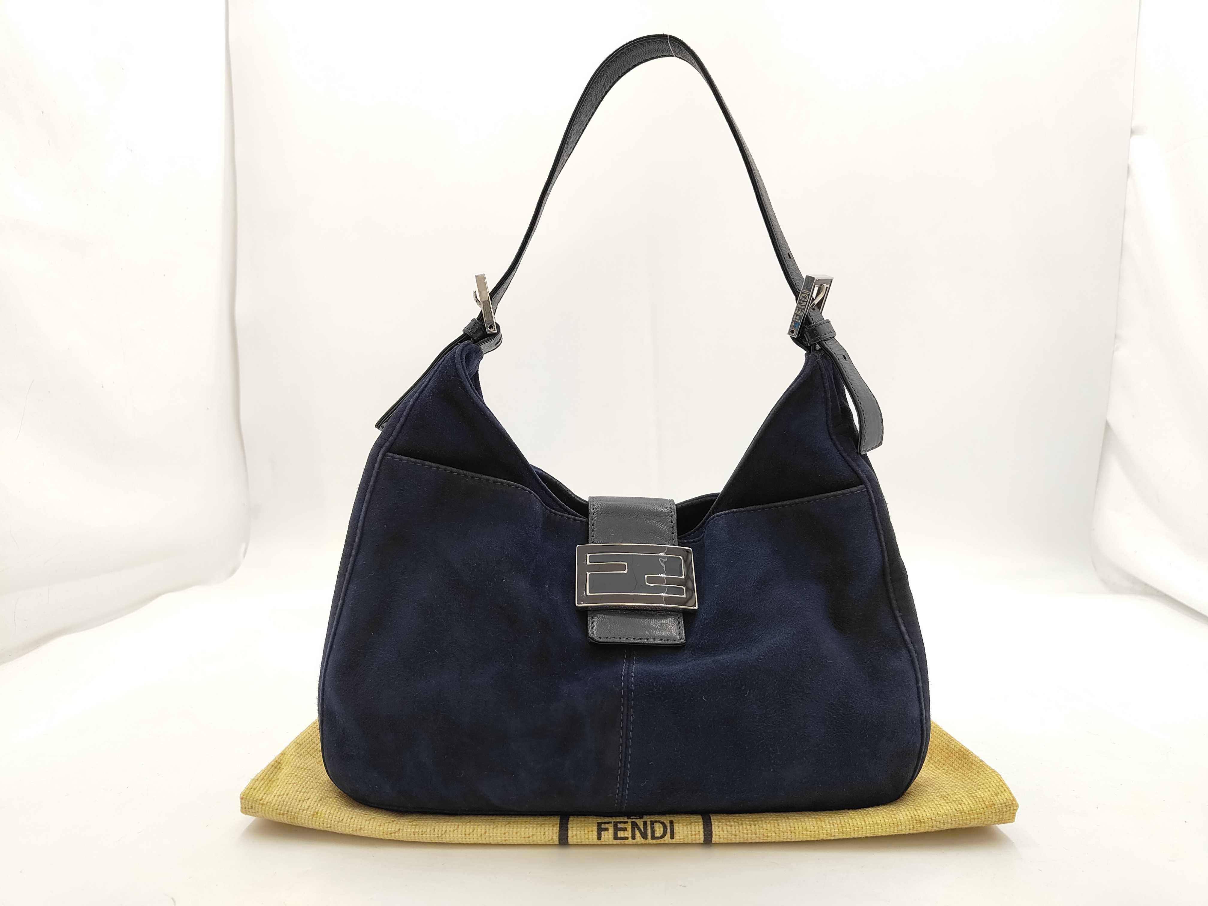 suede shoulder bag, navy color.