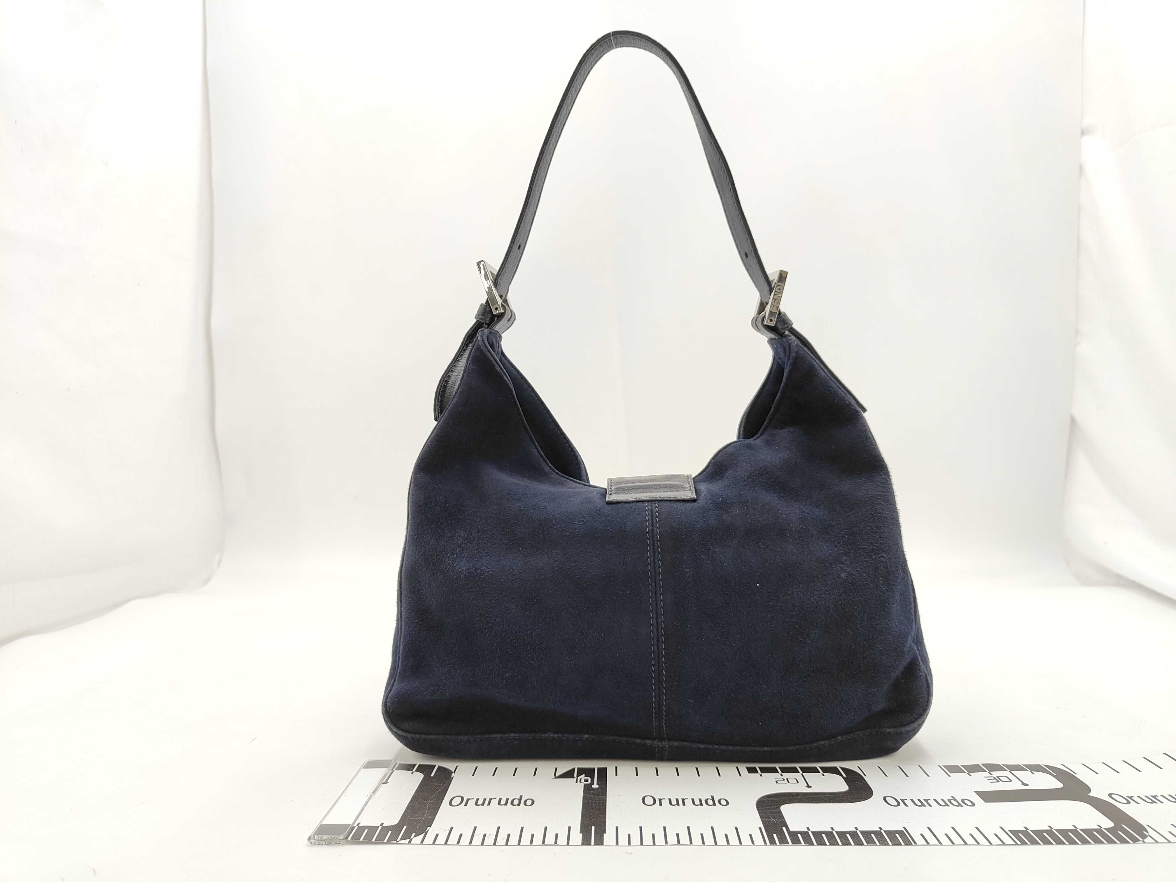 suede shoulder bag, navy color. — view 2