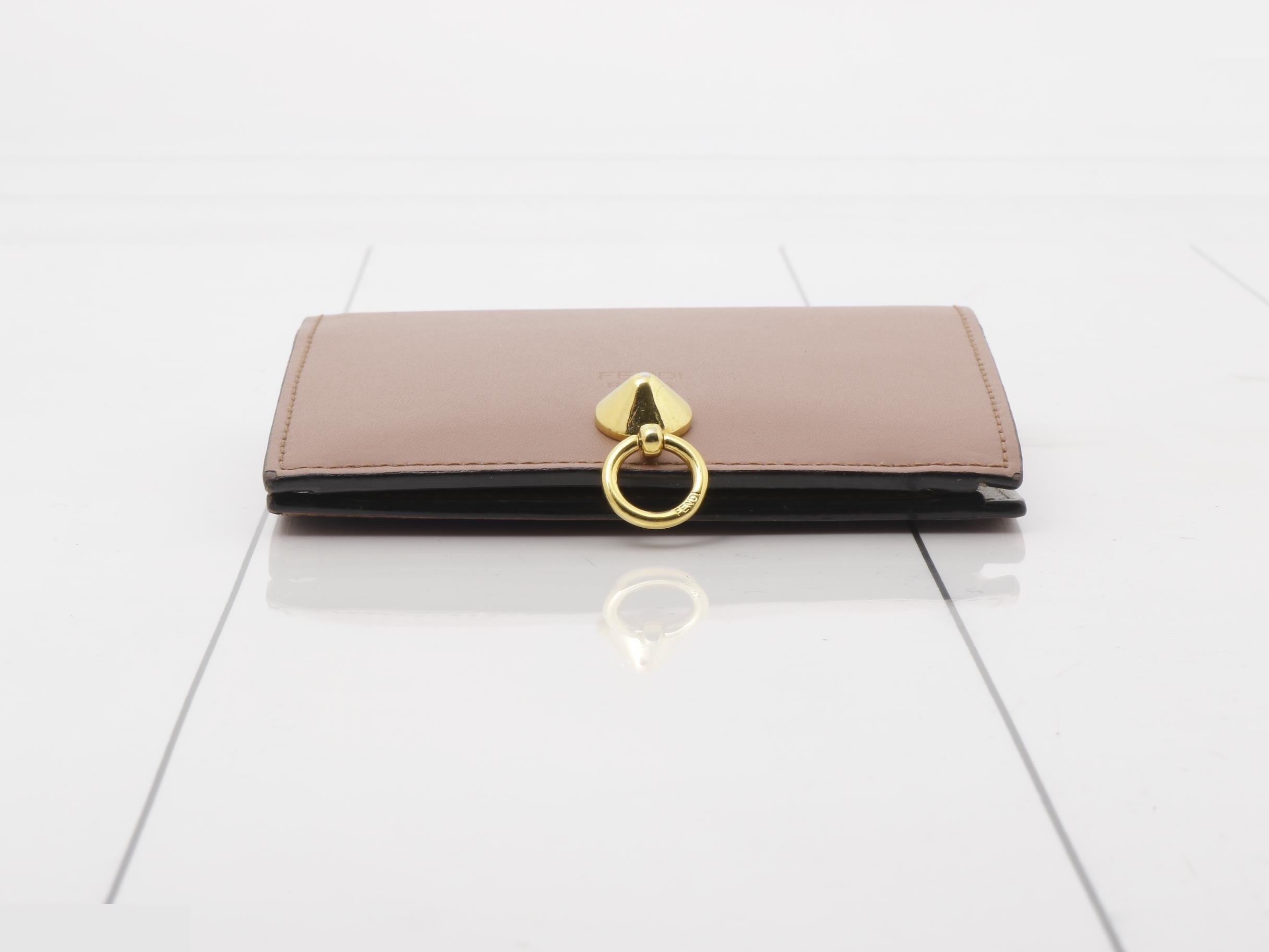 Logo bifold wallet, gold hardware, leather, pink — view 3