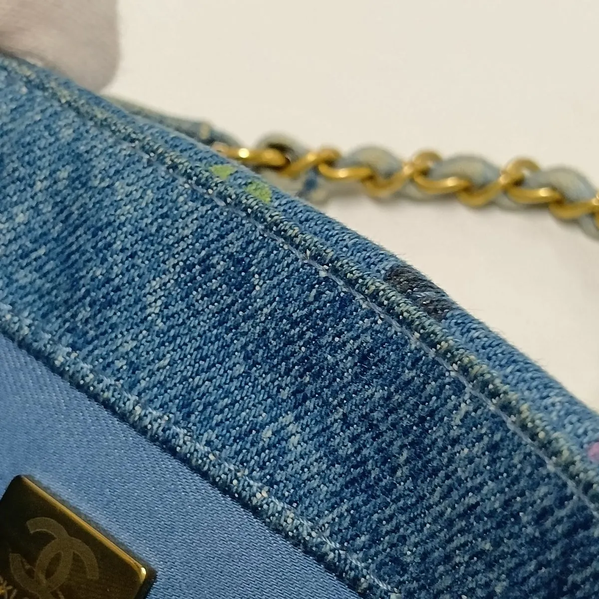 Mini Matelassé Denim x Leather Chain Shoulder Bag, Blue with Gold Hardware, CKL82NH4, Random Plate — view 13
