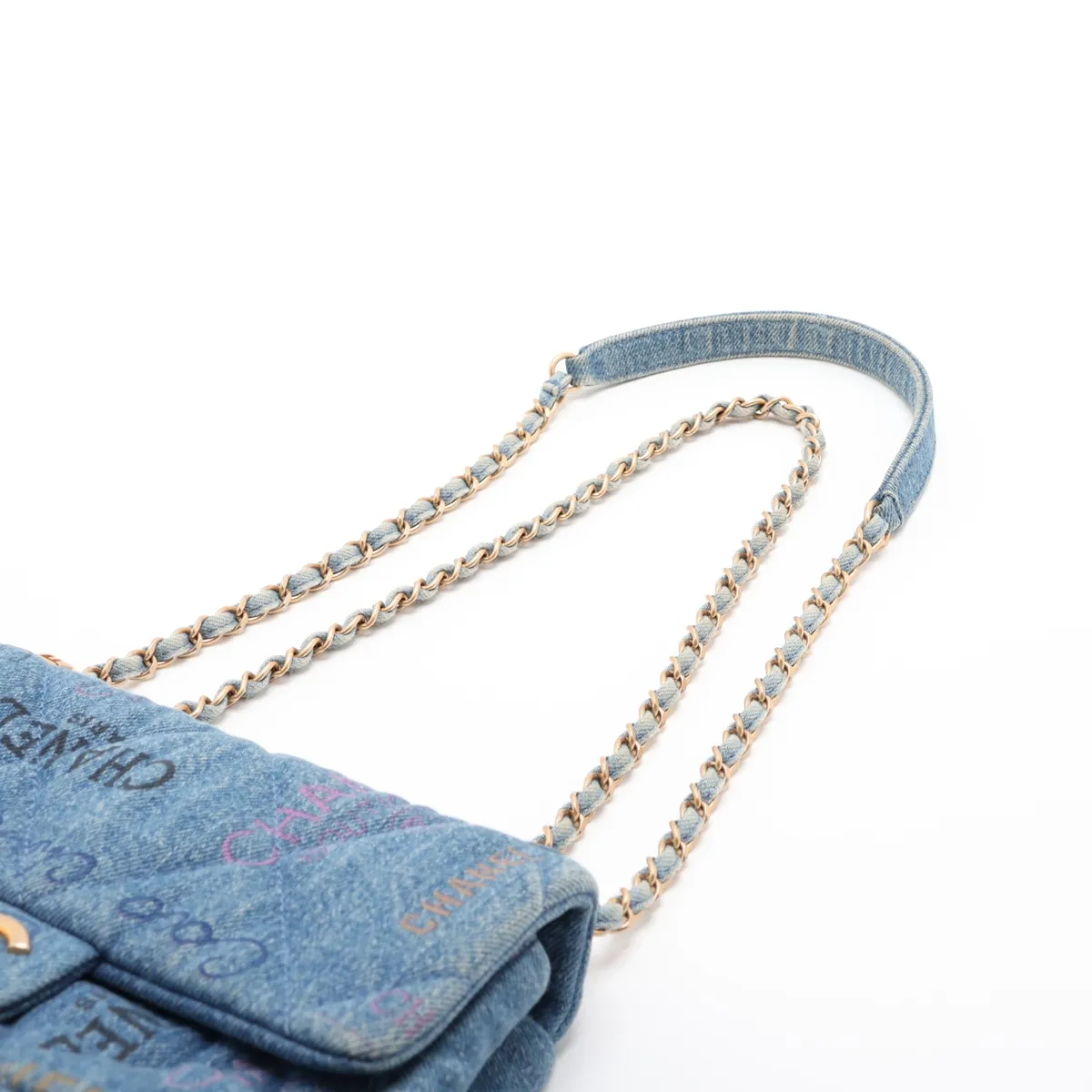 Mini Matelassé Denim x Leather Chain Shoulder Bag, Blue with Gold Hardware, CKL82NH4, Random Plate — view 5